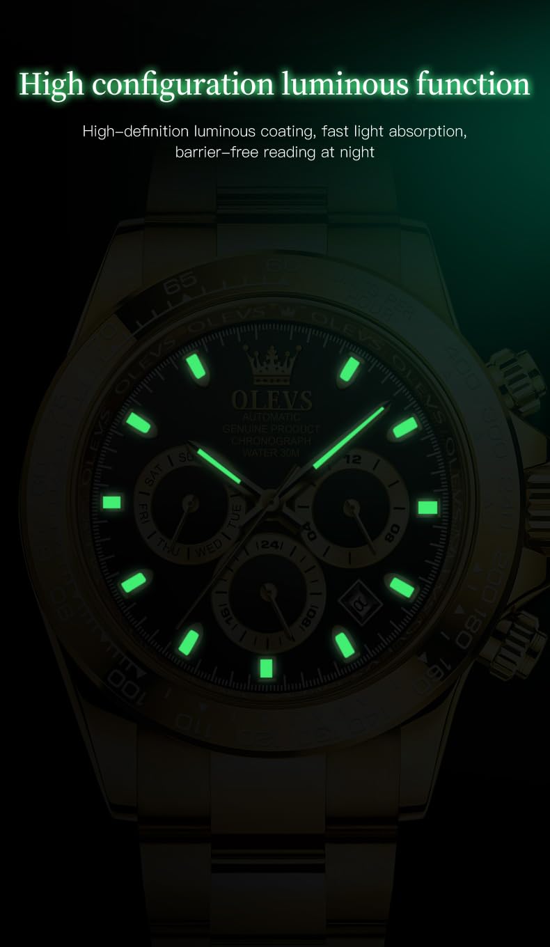 OLEVS Luxury Skeleton Automatic Watch for Men - Diamond Accent Mechanical Self-Winding Wristwatch with Luminous Hands & Waterproof Design - Perfect for Business, Formal Events & Nighttime Wear