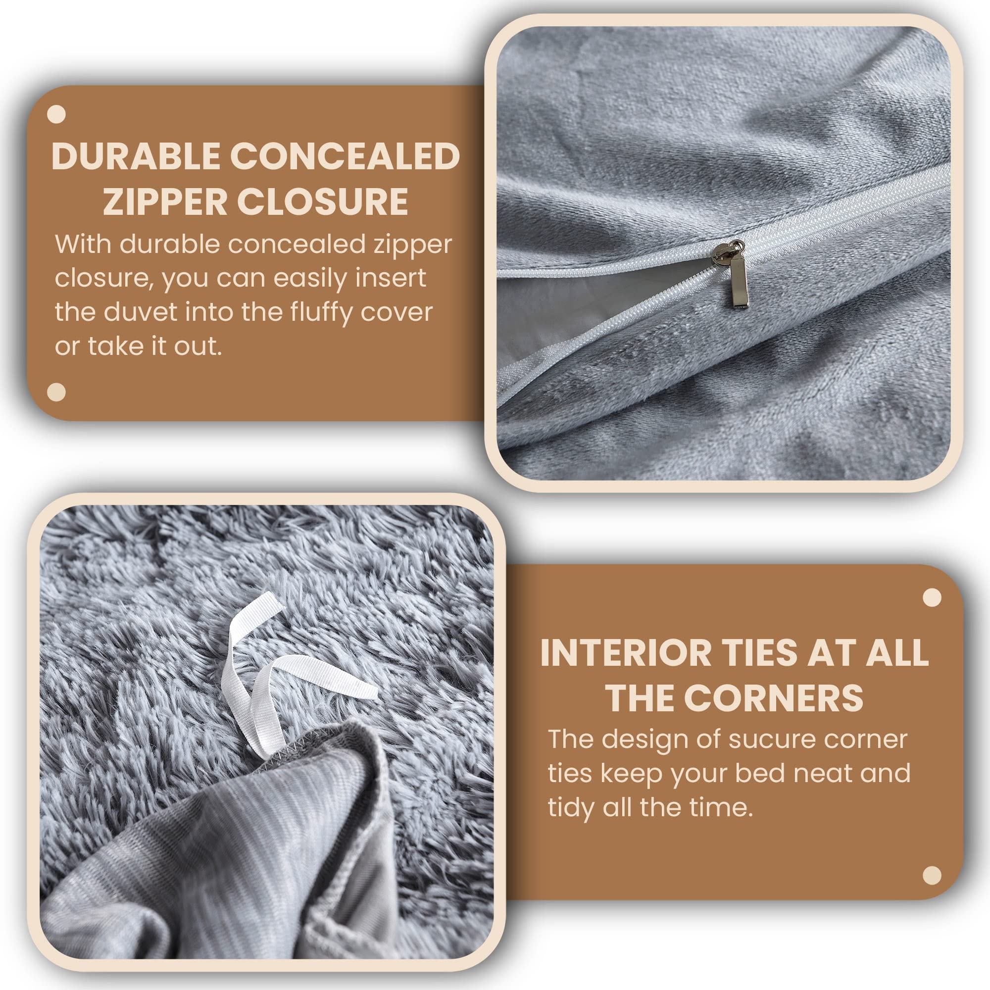 Luxury Shaggy Faux Fur Duvet Cover Set - Ultra Soft 2 Piece Fluffy Comforter Cover with Zipper Closure, Fuzzy Bedding Set (1 Plush Furry Duvet Cover + 1 Pillowcase) for Twin Size Bed in Light Grey - Perfect for Cozy Winter Nights and Stylish Bedroom Decor