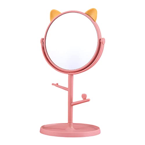 Milageto Rotatable Makeup Mirror - Portable Tabletop Vanity Mirror for Bedroom, Office & Dresser, 360° Adjustable, Decorative Pink & Yellow Design - Perfect for Applying Makeup, Skincare & Hair Styling