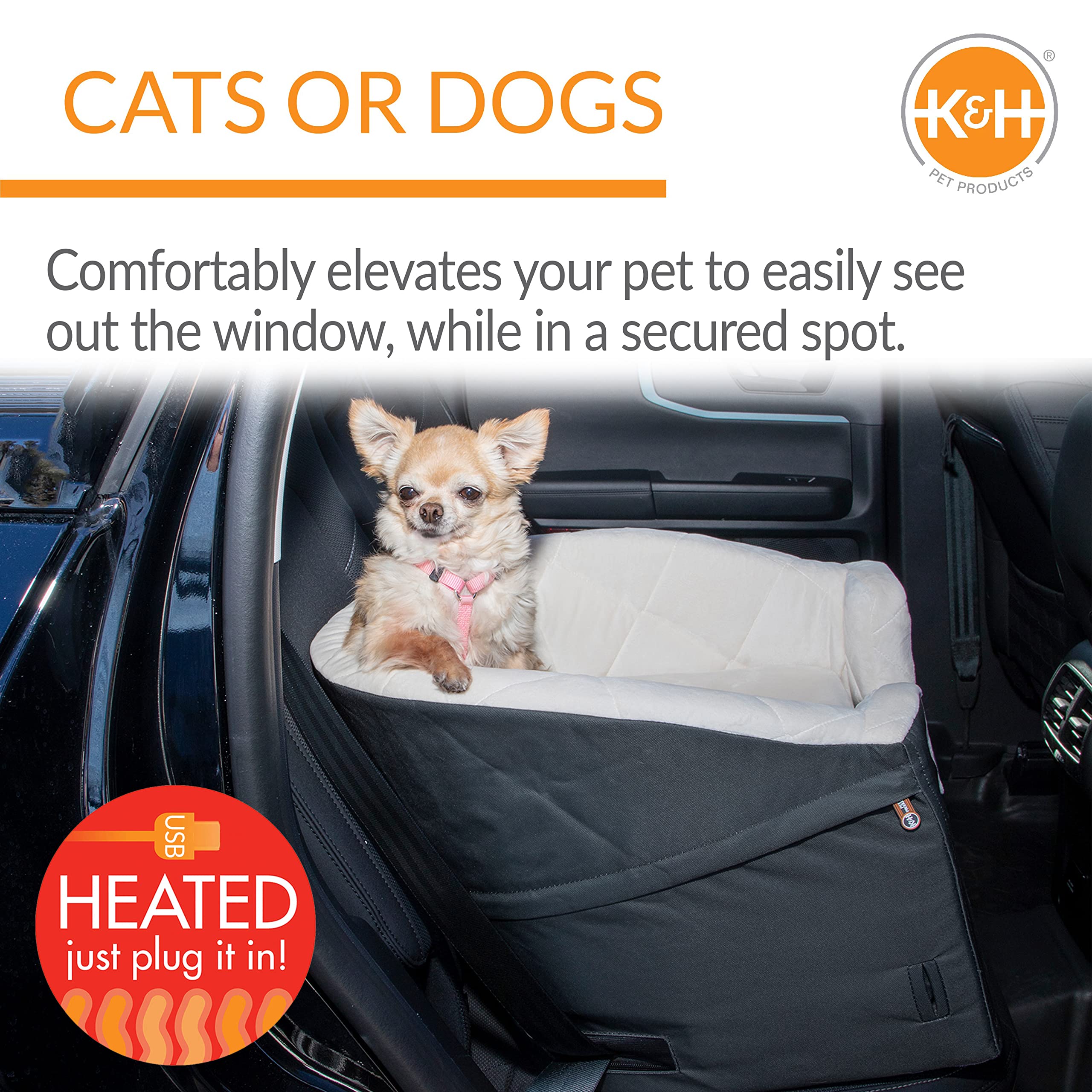 K&H Dog Car Seat Booster with Safety Belt for Small & Medium Dogs - Travel Comfort