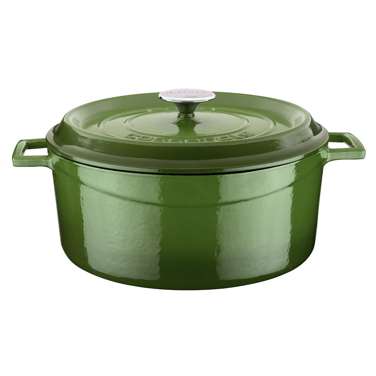 LAVA Cast Iron Extra Large 6.7L (28cm) Round Green Casserole Dutch Oven - Perfect for Braising, Stewing & Slow Cooking Soups, Stews & Bread Baking