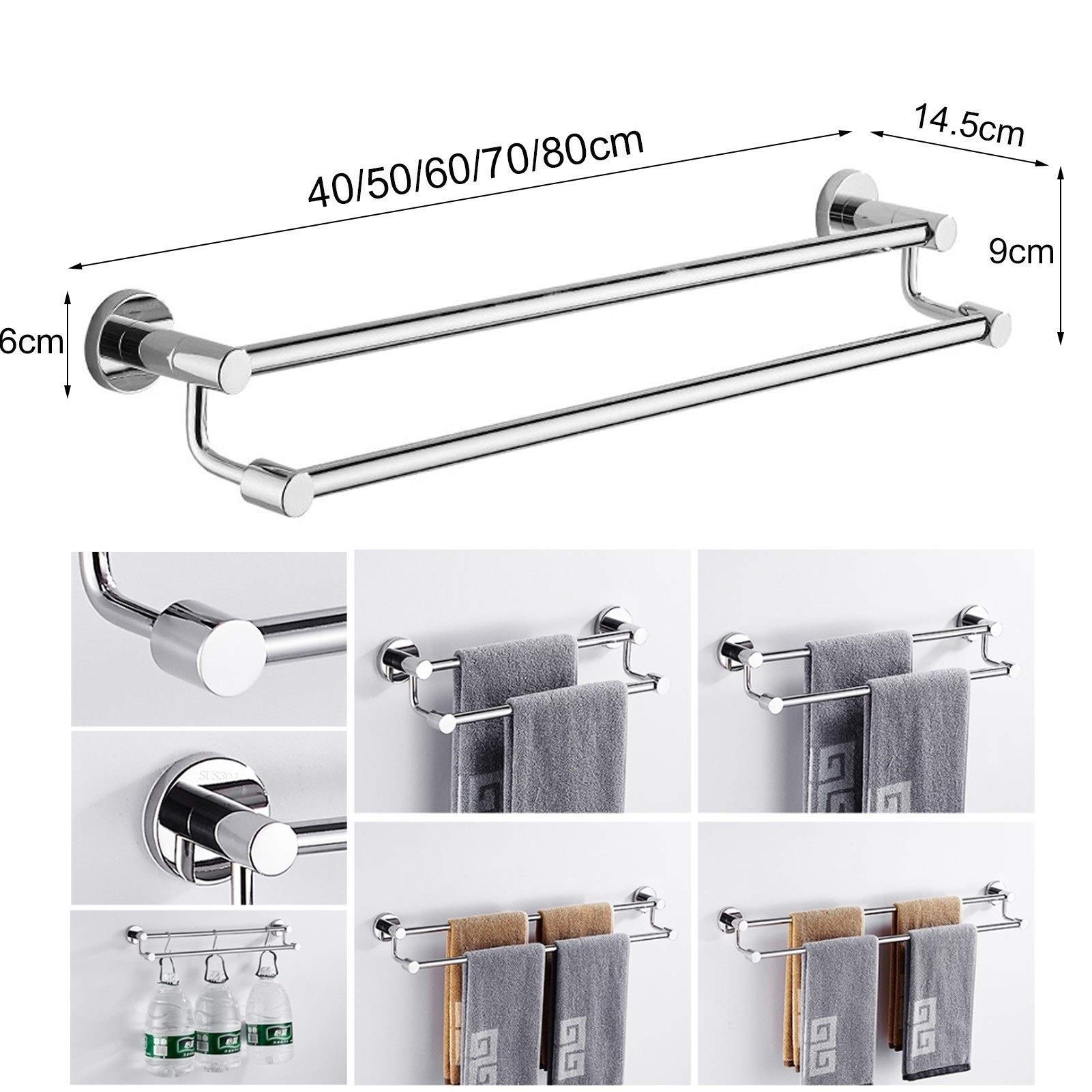 Stainless Steel Wall Mounted Double Towel Bar - 60Cm Bathroom & Kitchen Towel Rack for Bath Towels | Durable Silver Towel Rail for Spa, Hotel, and Home Use