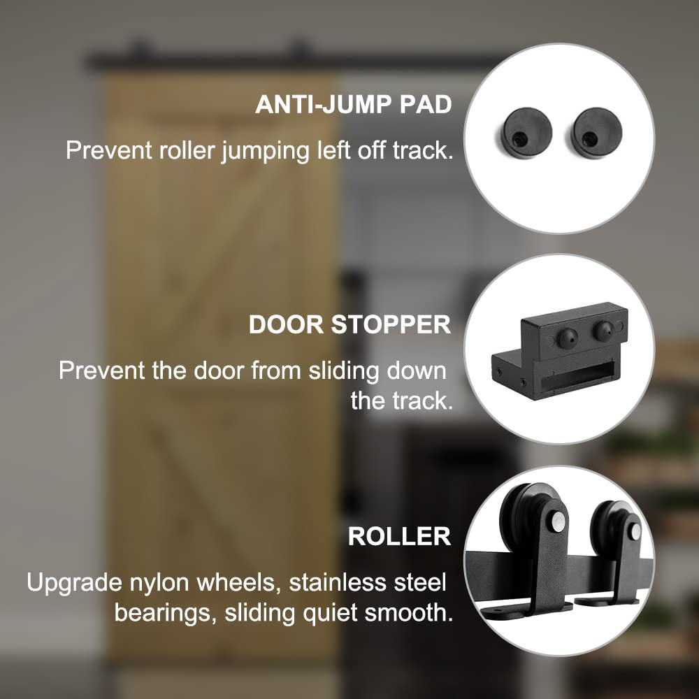 8.2FT Top Mount Sliding Barn Door Hardware Kit - Single Door Track System in Black | Perfect for Bedroom, Closet & Farmhouse Style Doors