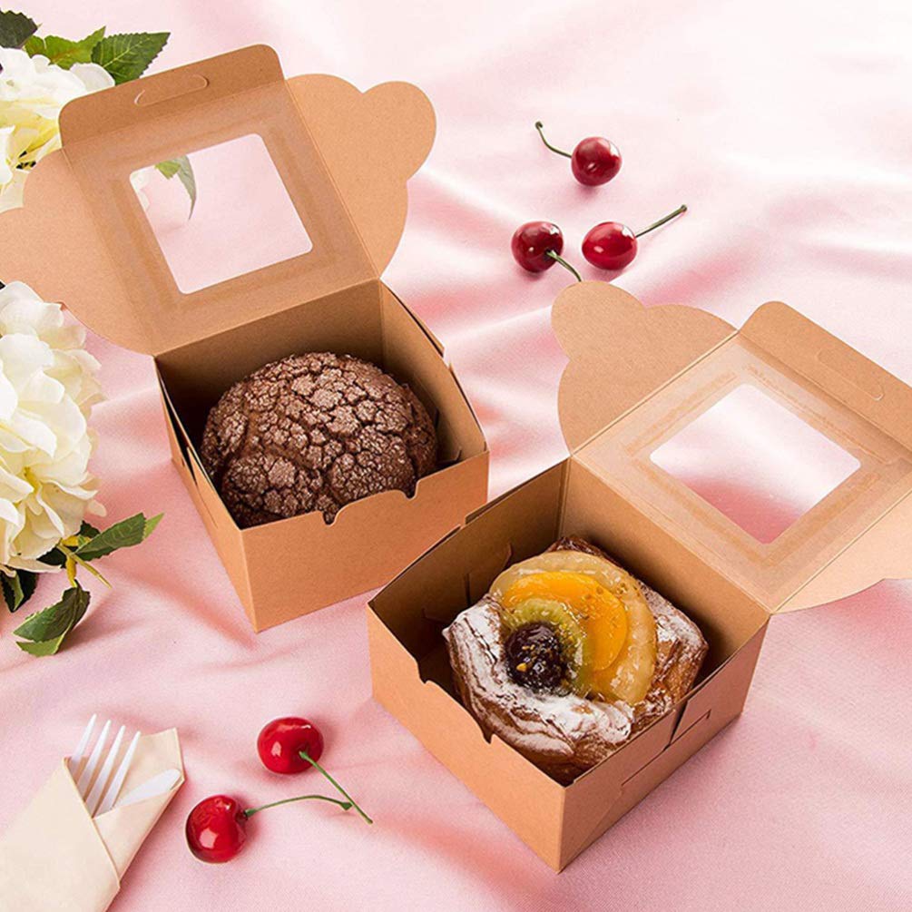 HEMOTON 10-Pack Kraft Paper Pastry Boxes - Mini Cake & Cupcake Containers, Cookie & Muffin Packaging, Donut Holders - Eco-Friendly Food Storage for Parties, Baking, and Gift Giving