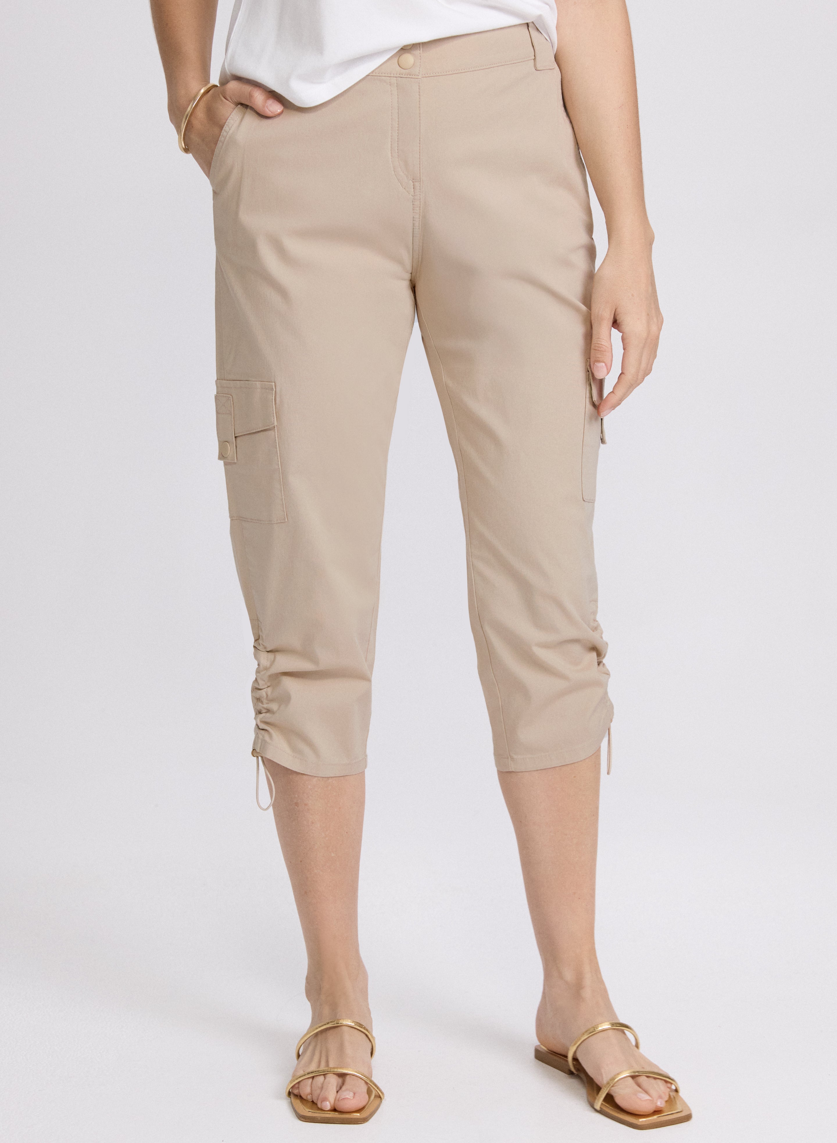 Women's Cropped Drawstring Hem Cargo Pants - High Waisted Casual Joggers for Streetwear & Outdoor Activities | Perfect for Hiking, Travel & Everyday Wear