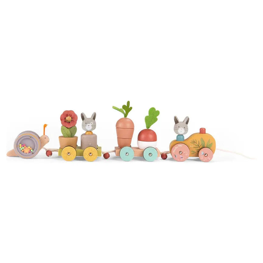 Three Little Rabbits Pull Along Train Toy - Wooden Toddler Pull Toy for Kids Ages 1-3 | Perfect for Early Learning, Motor Skills Development & Imaginative Play