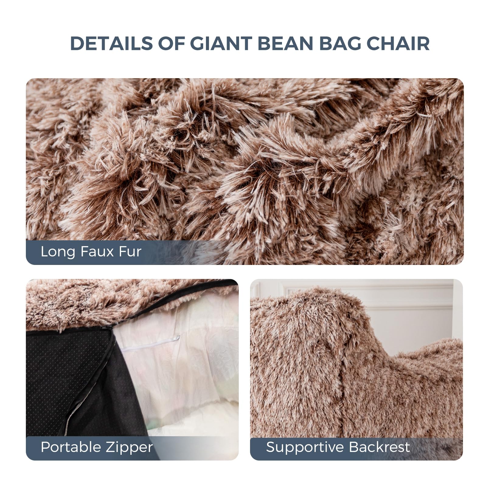 MAXYOYO Giant Bean Bag Chair - Extra Large Faux Fur Stuffed Bean Bag Couch for Living Room, Bedroom & Game Room - Ultra Soft Lounge Chair for Teens & Adults - Perfect for Movie Nights, Gaming & Relaxation