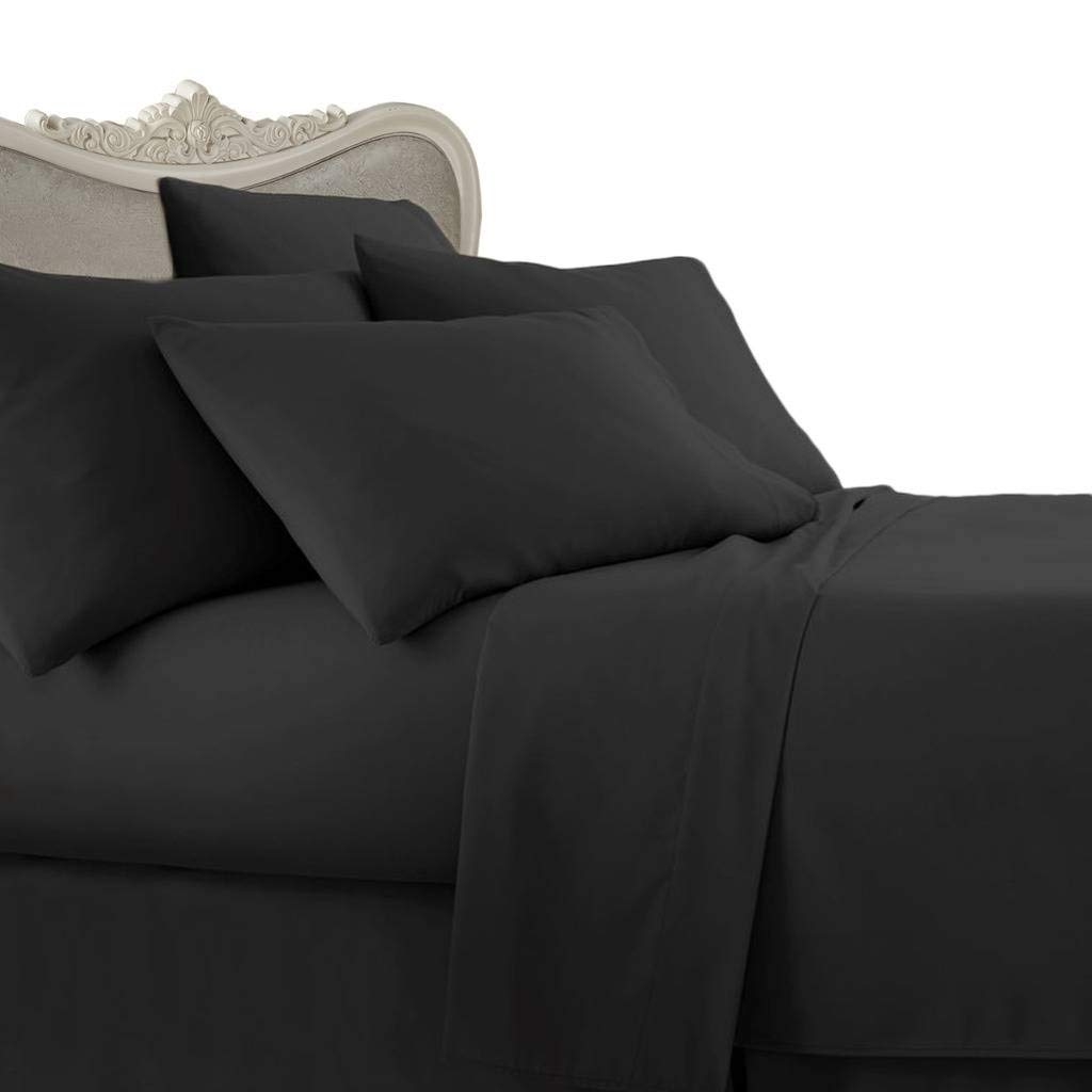 7-Piece Italian 1000 Thread Count Egyptian Cotton Bedding Set - Queen Size Sheet Set & Duvet Cover in Solid Black | Luxury Hotel Quality for Ultimate Comfort | Perfect for Master Bedrooms & Guest Rooms