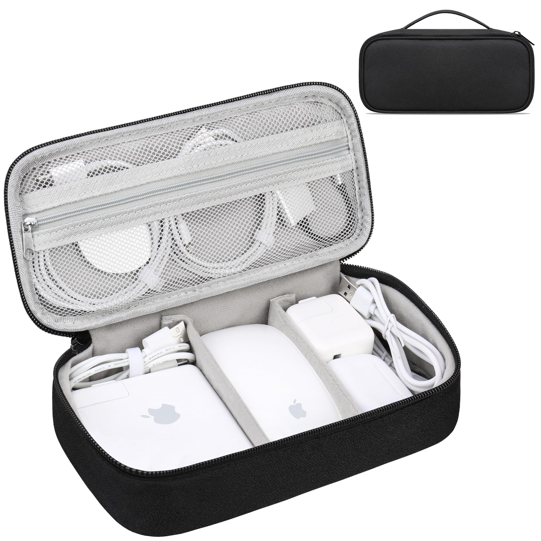 Lacdo Travel Cable Organizer Bag - Double Layer Portable Electronic Accessories Case for Chargers, Cords, Earphones & Power Banks - Perfect for Business Trips, Vacations & Daily Commute (Black)