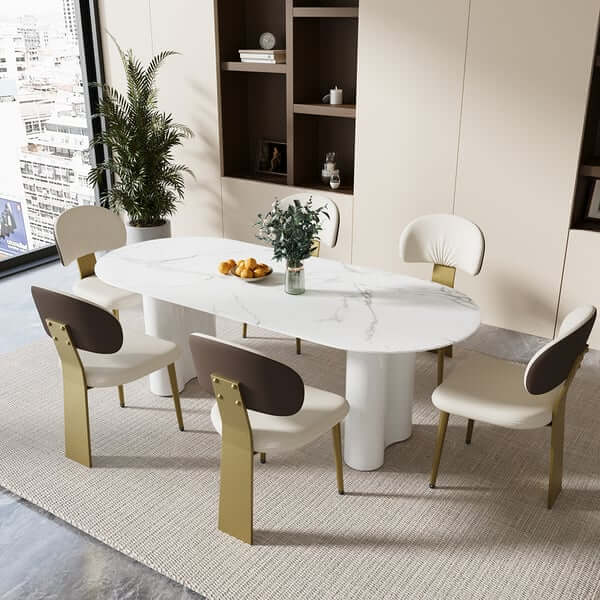 Modern White Upholstered Dining Chairs Set of 2 - Armless Side Chairs with Curved Back for Kitchen, Dining Room & Home Decor