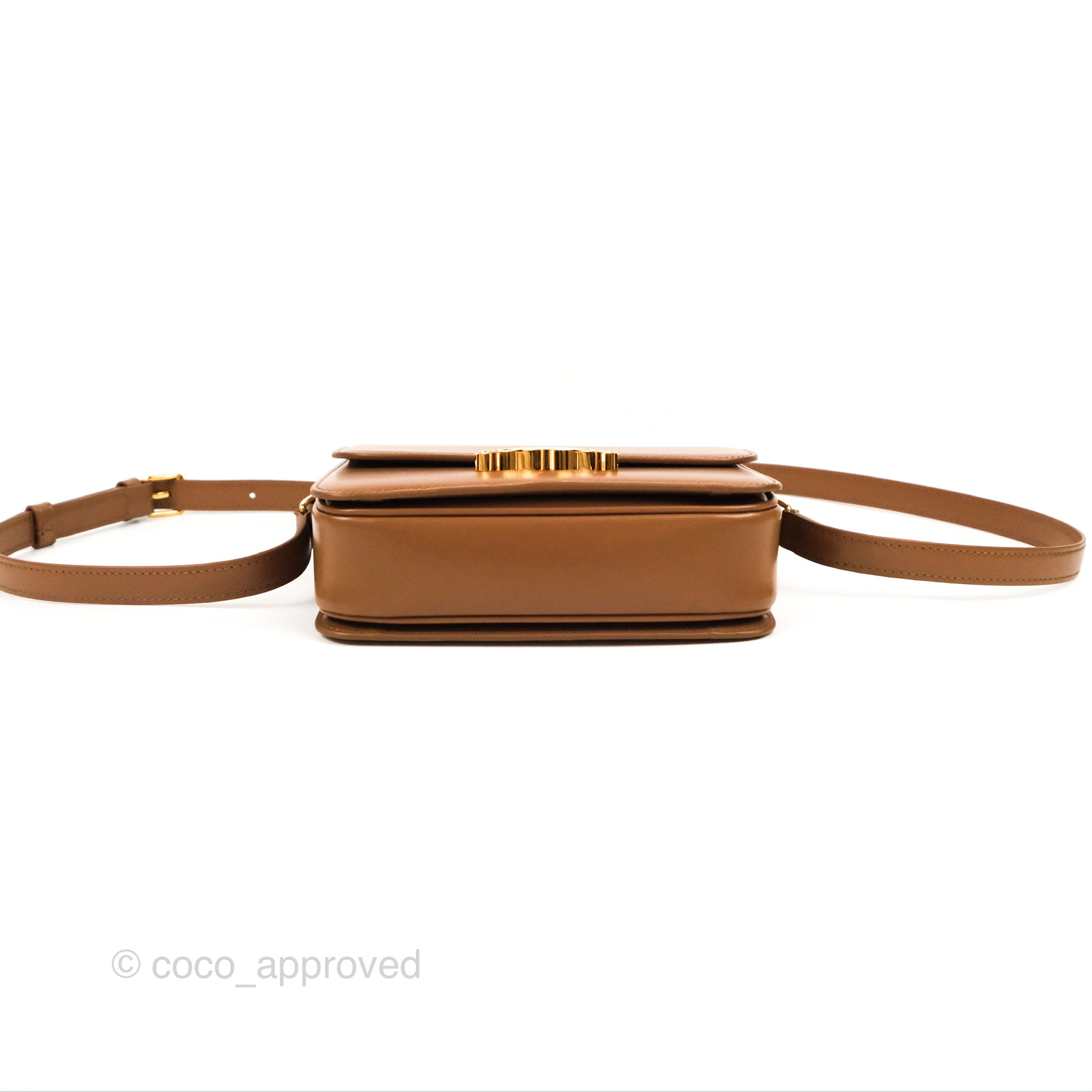 Celine Teen Triomphe Bag in Shiny Calfskin Bronze - Luxury Crossbody Purse for Women, Perfect for Date Night & Evening Events