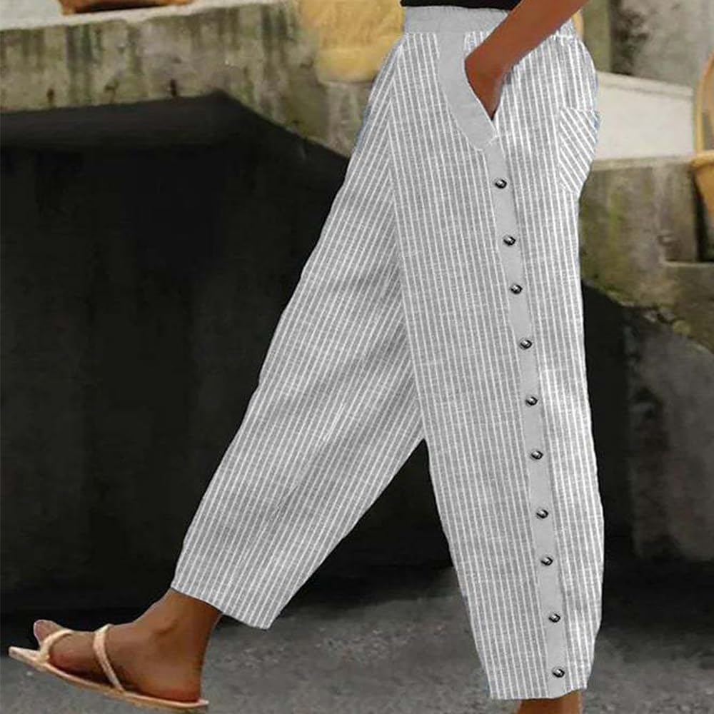 Women's Black Striped Side Pocket Capri Pants - Classy Casual Stretch Pants for Women - Perfect for Work, Travel & Everyday Wear (One Size)