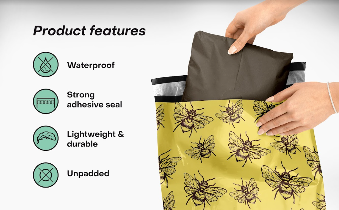10x13 Bees Polymailers - Eco-Friendly Shipping Envelopes for E-Commerce, Small Business & Online Sellers | Perfect for Mailing Documents, Clothing & Lightweight Packages