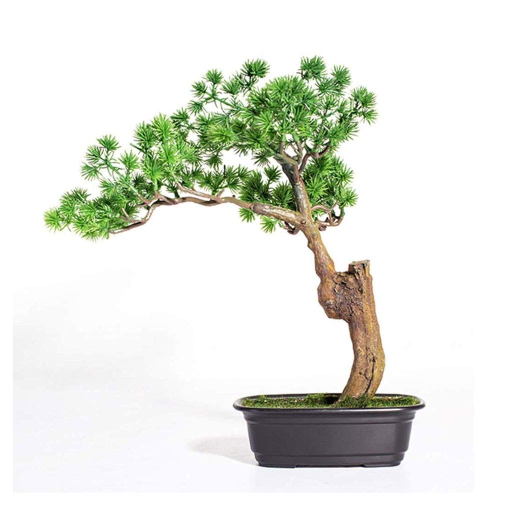 Artificial Bonsai Tree - Chinese Welcome Pine Fake Plant for Home & Office Decor - Realistic Potted Simulation Greenery for Living Room, Desk, Shelf