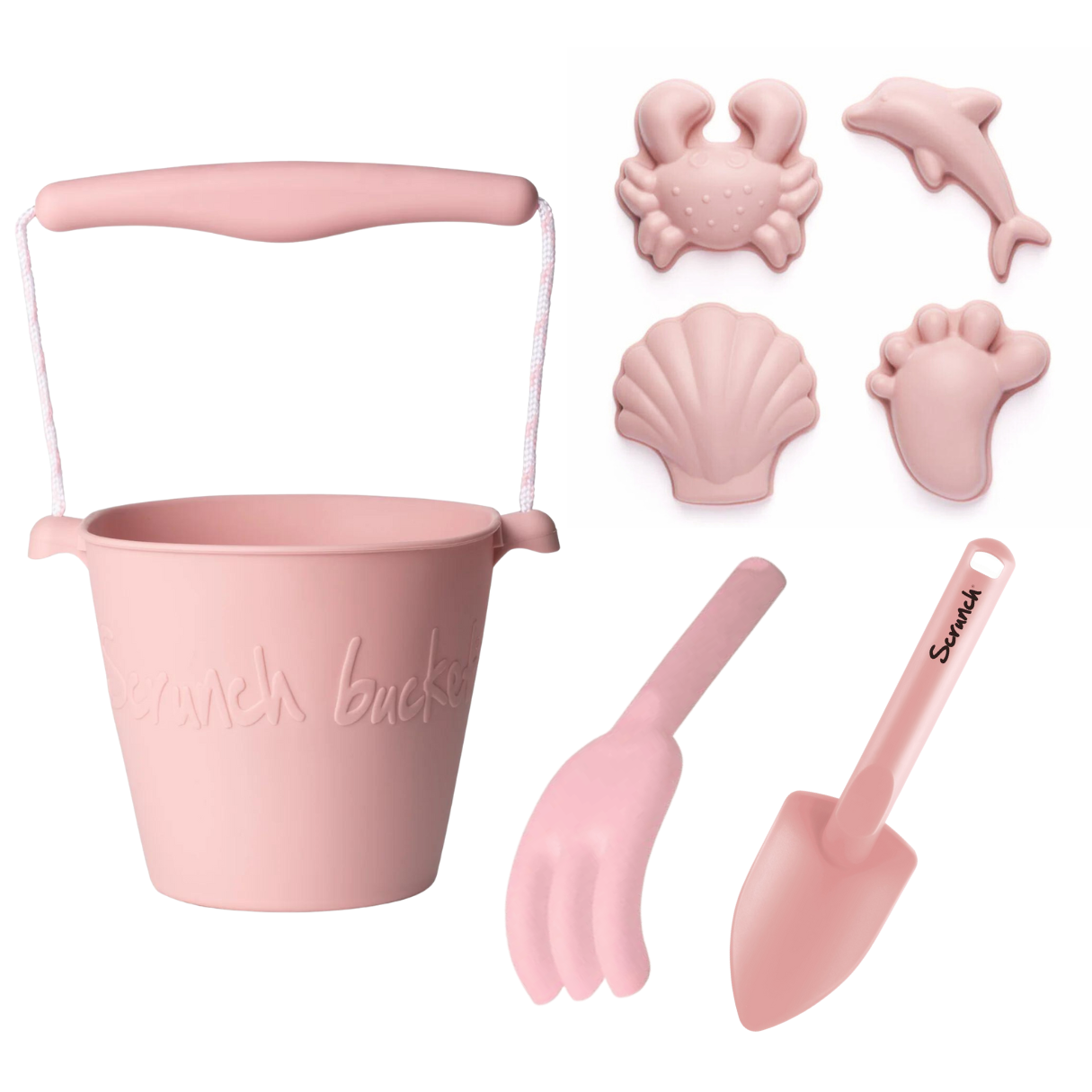 Scrunch Beach Bundle with Bucket, Spade, Rake & Molds - Dusty Rose | Kids Sand Toys for Beach Vacation, Backyard Play & Summer Activities