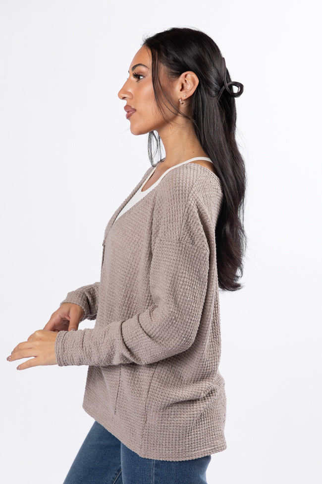 Taupe Waffle Knit Cardigan for Women - Cozy Long Sleeve Open Front Sweater | Perfect for Fall & Winter Layering, Office Wear & Casual Outfits