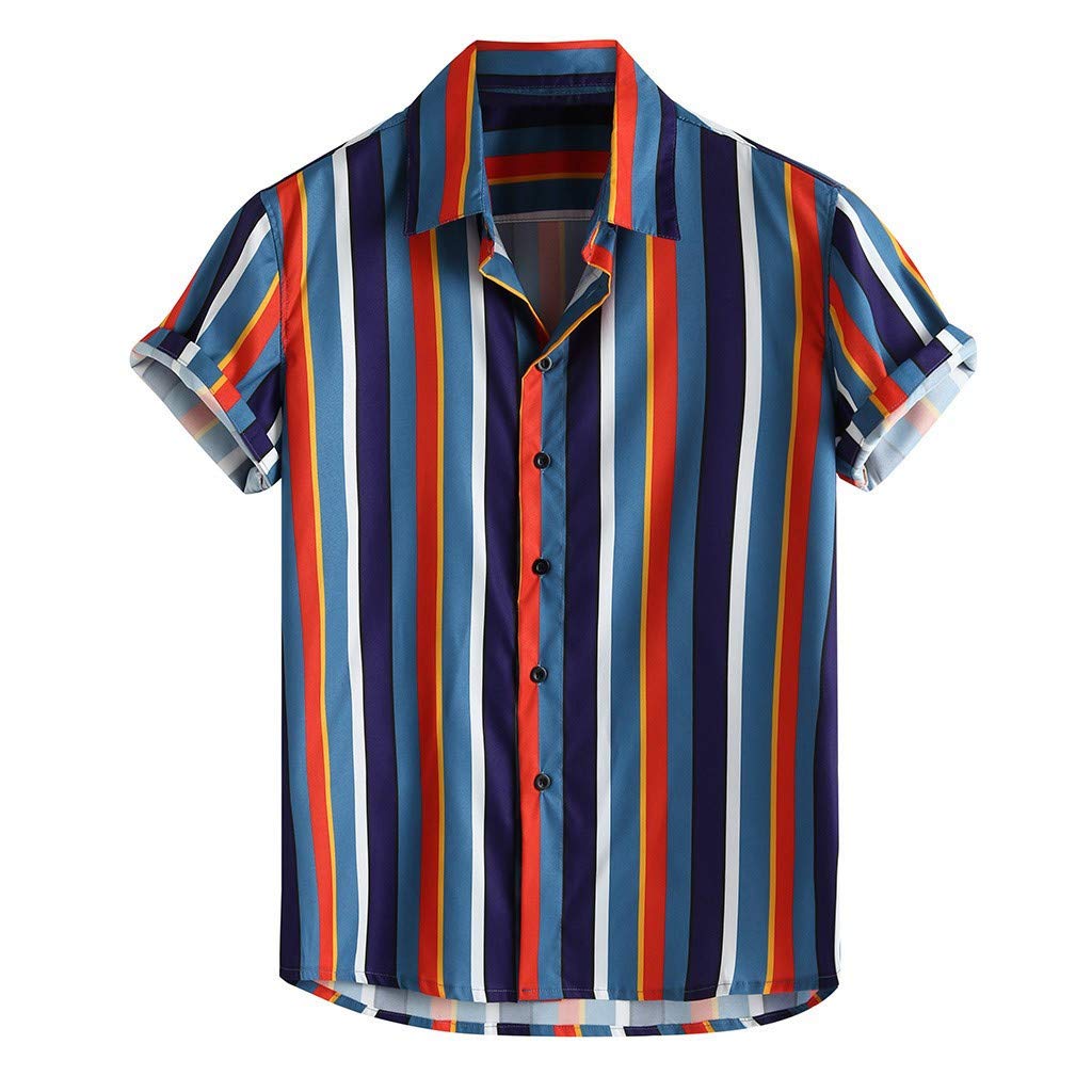 Breathable Loose Fit Short Sleeve Casual Striped Button-Up Shirt for Men - Summer Comfort Wear for Outdoor Activities & Office Casual
