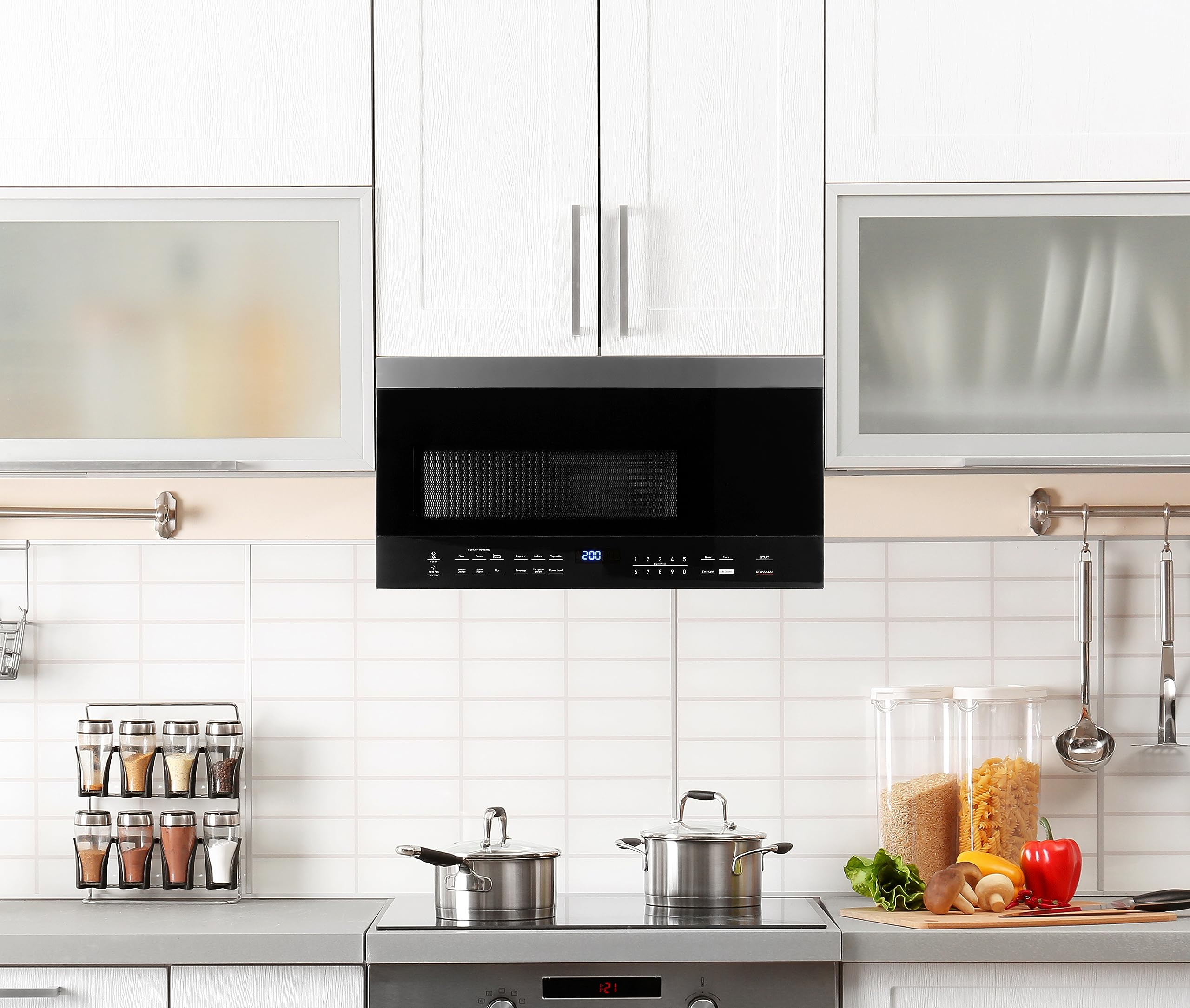 Black+Decker 1.6 Cu. Ft. 1000 Watt Over The Range Microwave Oven with LED Display & Child Safety Lock - Black Stainless Steel - Perfect for Kitchen, Small Spaces & Family Homes