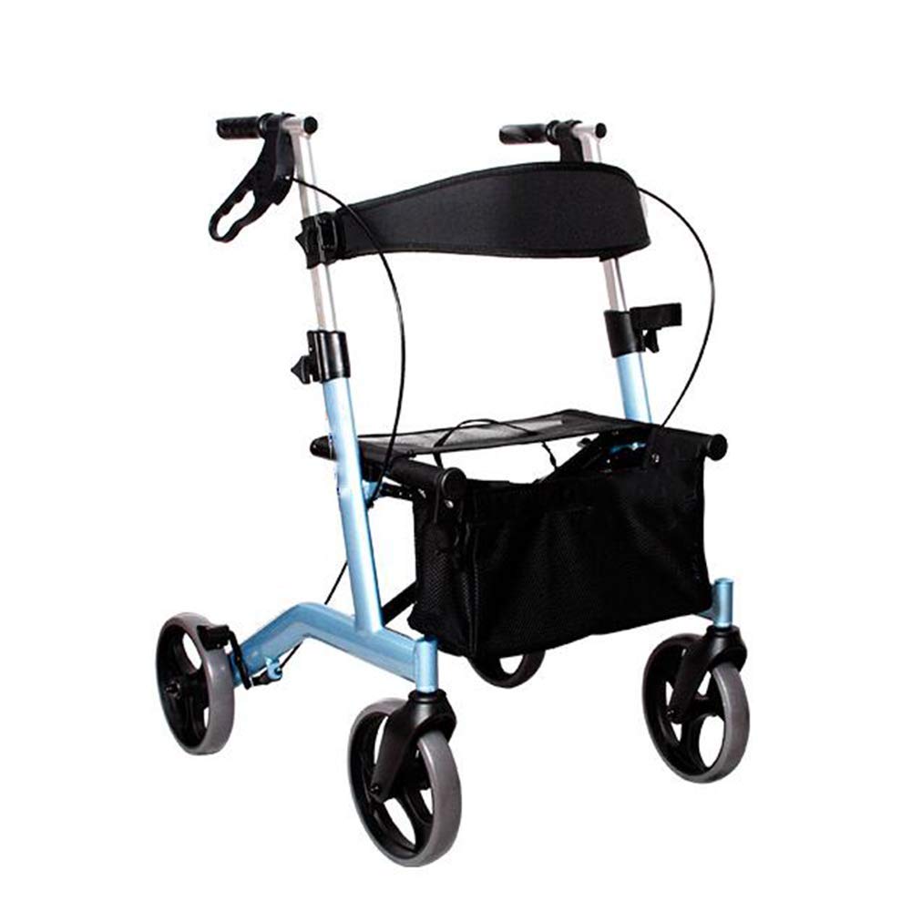 4-Wheel Rollator Walker with Aluminum Frame, Foldable Seat & Shopping Basket - Adjustable Height & Hand Brakes for Elderly & Seniors - Ideal for Indoor & Outdoor Mobility Assistance