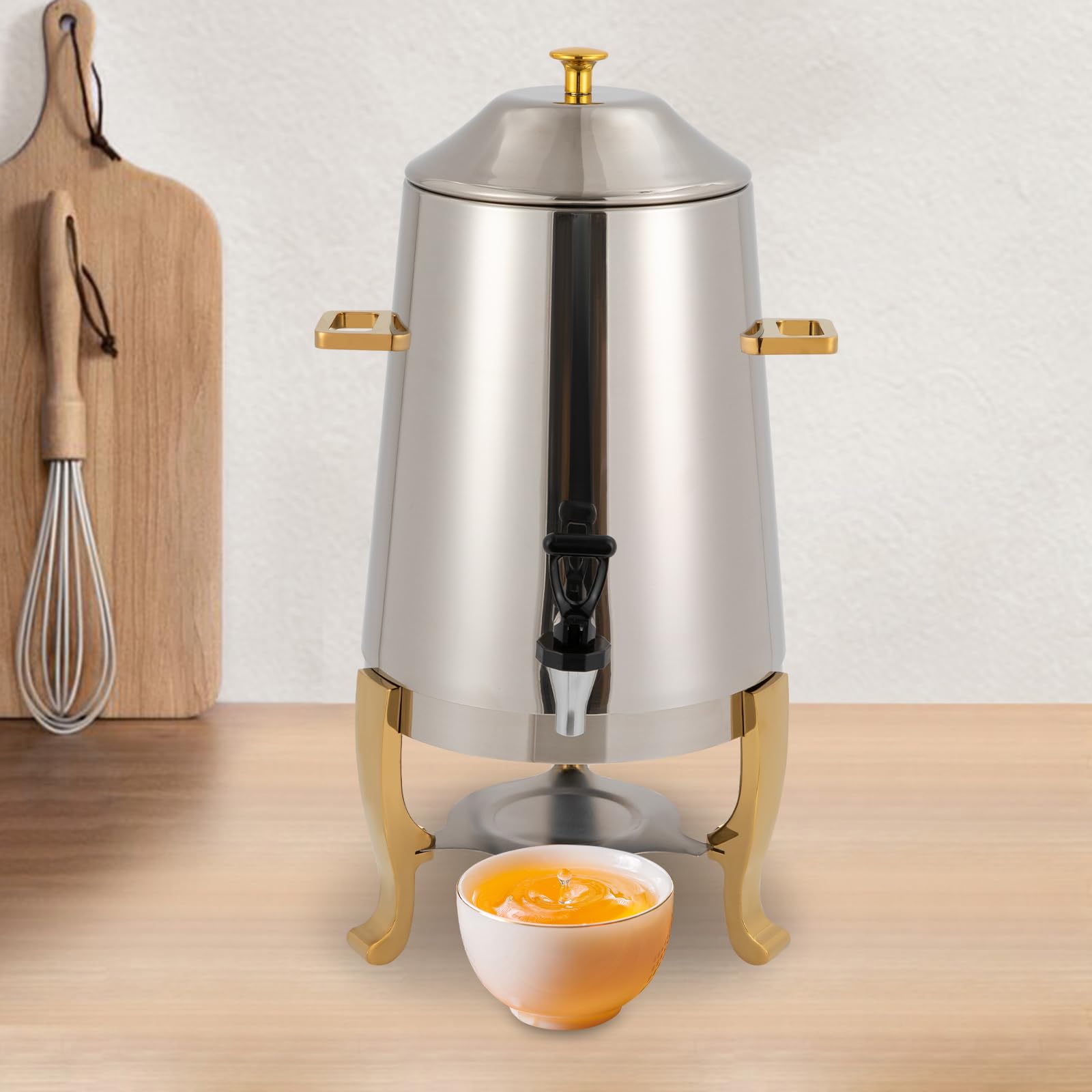 13L Electric Hot Beverage Dispenser with Adjustable Temperature (95-185℉) - Stainless Steel Coffee Urn with Spigot for Coffee, Tea & Hot Chocolate - Perfect for Parties, Events, Buffets & Catering (Gold)