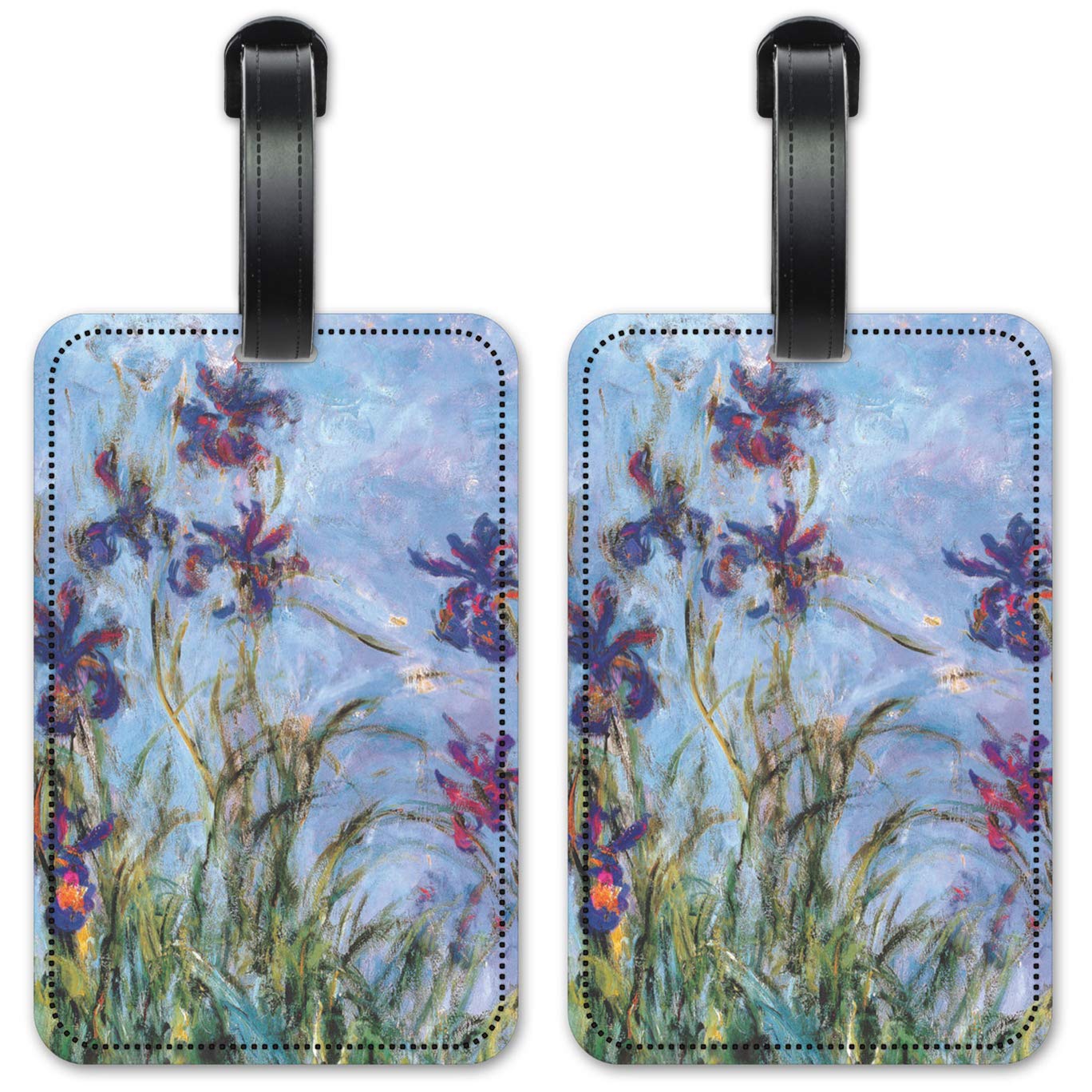 Monet: Irises Luggage ID Tags - Set of 2 Waterproof Suitcase Identification Cards for Travel - Perfect for Airports, Cruise Ships & Business Trips