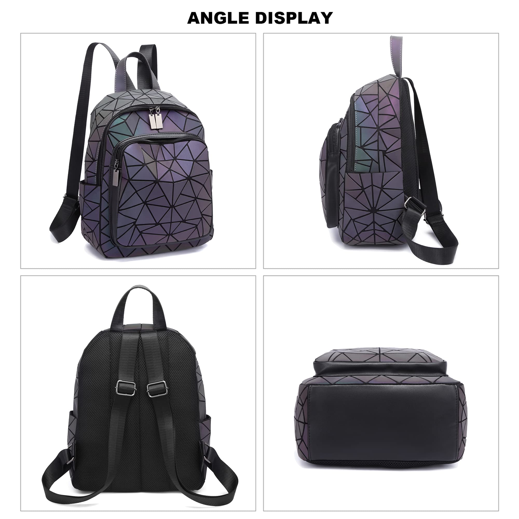 Luminous Geometric Backpack for Women - Holographic Reflective Purse & Iridescent Handbag - Stylish Aesthetic Accessory for College, Work, Travel and Night Out