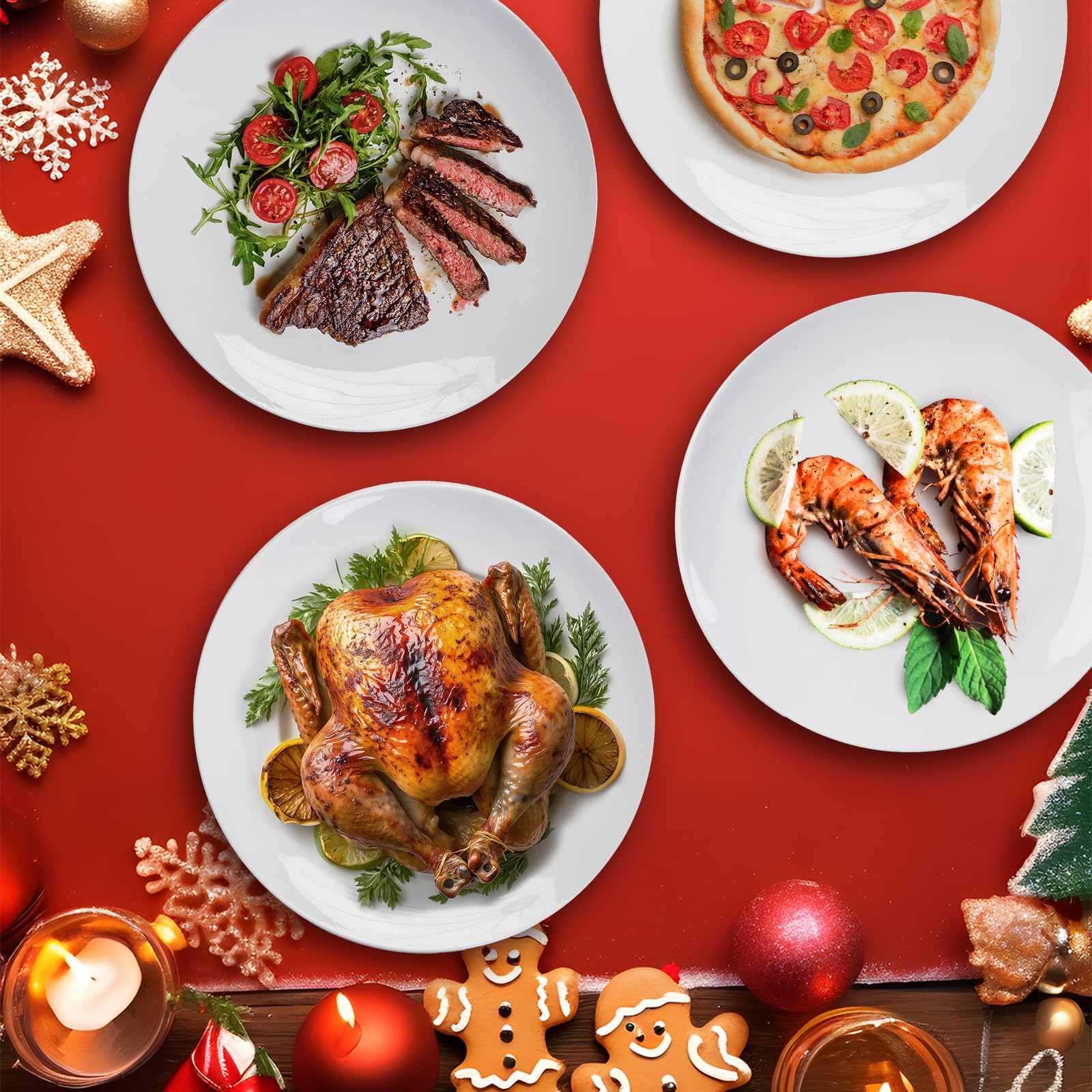Premium White Ceramic Dinner Plates Set of 8 - 10 Inch Round Plates for Salad, Pizza & Everyday Dining - Microwave & Dishwasher Safe Dinnerware - Perfect for Restaurants, Home Kitchens & Party Serving