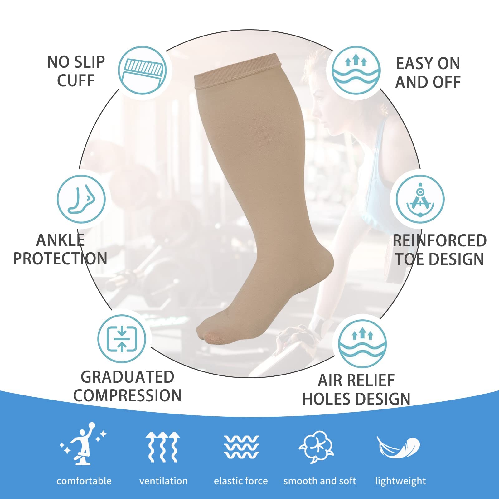 Extra Wide Calf Compression Socks for Women & Men - 20-30 mmHg Plus Size Knee High Stockings for Swelling & Pain Relief - Perfect for Travel, Nursing & Varicose Veins