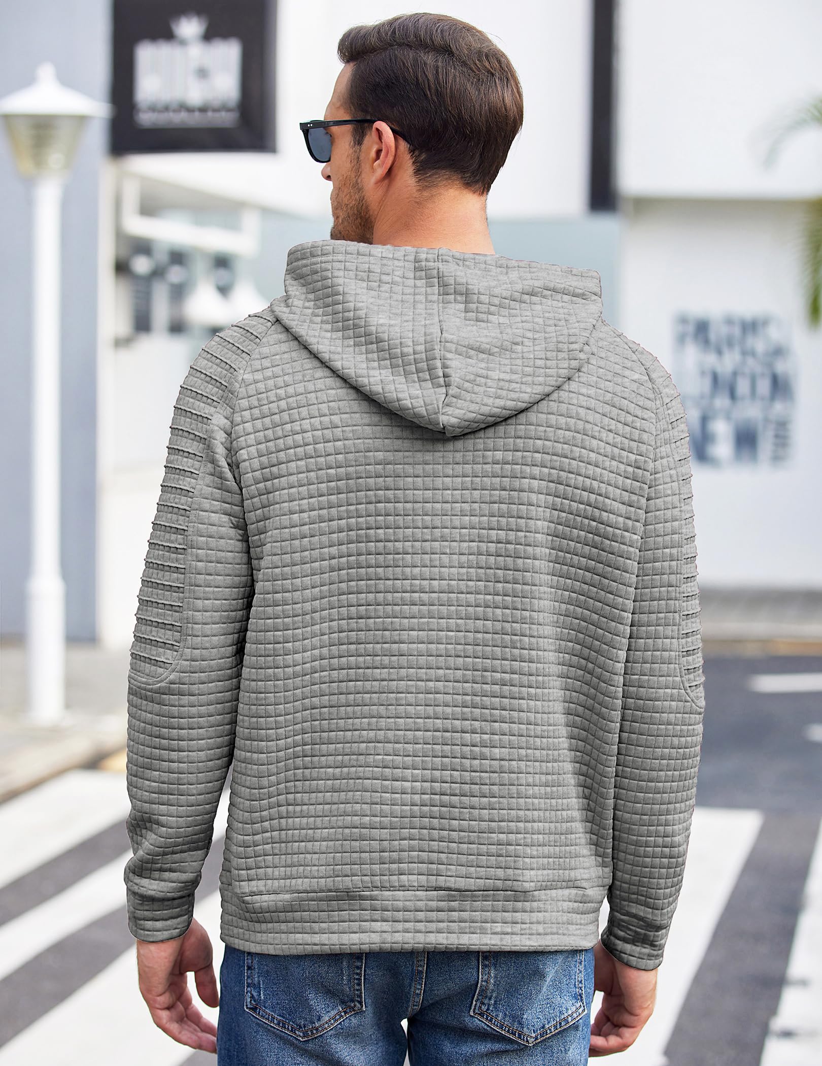COOFANDY Men's Casual Long Sleeve Pullover Hoodie with Drawstring & Kangaroo Pocket - Soft Waffle Knit Fabric for Everyday Wear, Street Style & Outdoor Activities