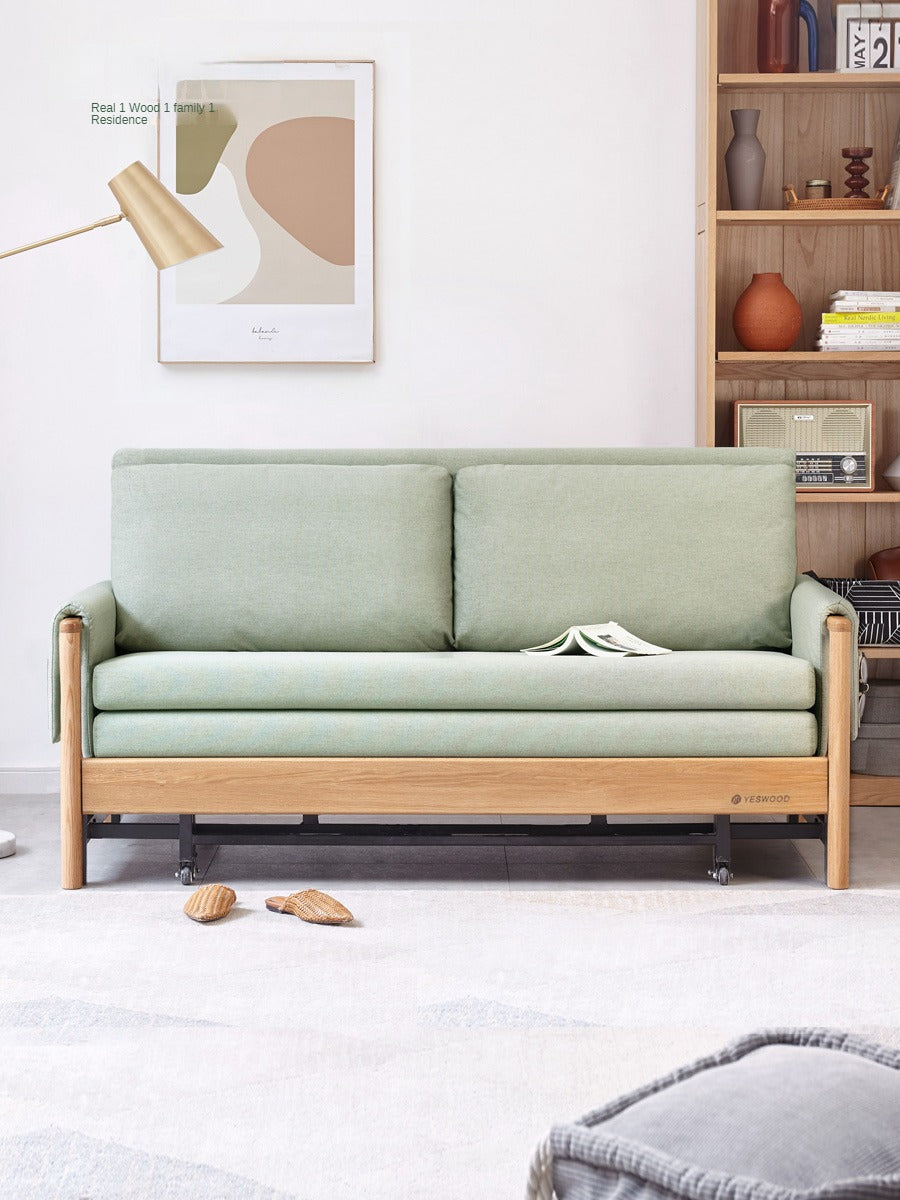 Modern Beech Solid Wood Sofa Bed - Convertible Sleeper for Small Spaces, Guest Room & Studio Apartments