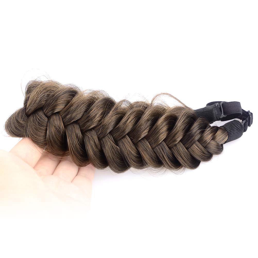 2-Pack Messy Wide Synthetic Hair Braid Headbands for Women - Stretchy Elastic Chunky Hair Accessories (Dark Brown) - Perfect for Everyday Wear, Work & Casual Outfits