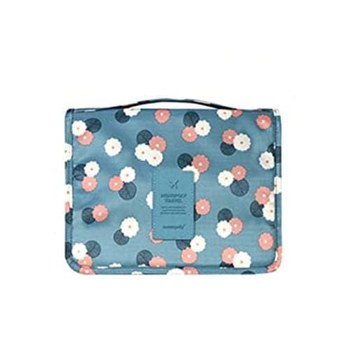 Waterproof Hanging Travel Toiletry Bag - Multifunctional Cosmetic Organizer for Women & Girls | Portable Makeup Pouch with Hanging Hook | Perfect for Travel, Gym & Daily Use (Blue Floral Pattern)