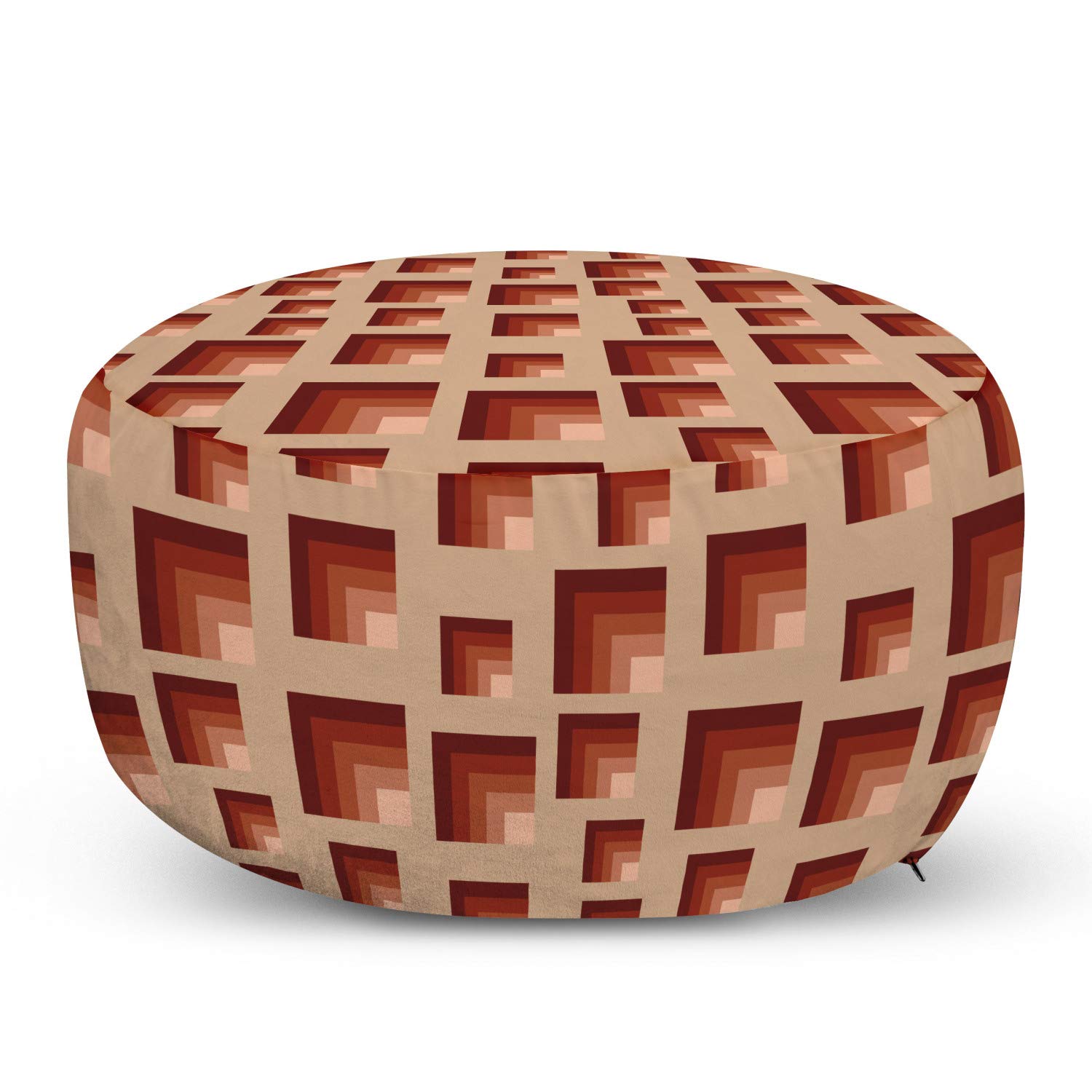 Ambesonne Cubes Ottoman Pouf - Modern Monochrome Concentric Square Design Footrest with Removable Cover | Soft Decorative Pouf for Living Room & Bedroom in Tan/Red-Brown | Perfect for Home Decor, Lounge Seating & Extra Guest Seating