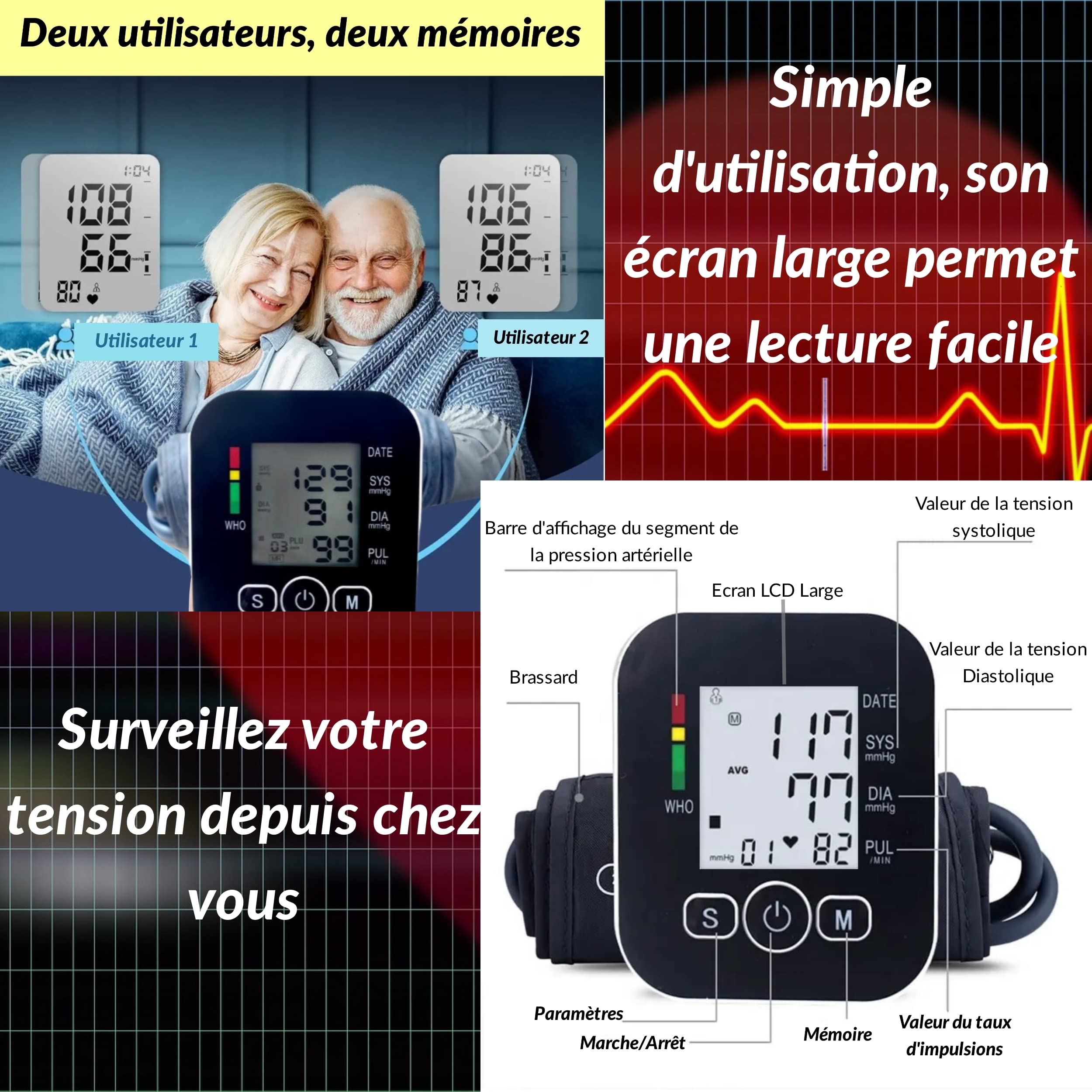 Home Health Kit: Upper Arm Blood Pressure Monitor, Non-Contact Forehead Thermometer, Hypertension & Fever Detection with Infrared Thermometer - Includes Storage Case & Batteries (Perfect for Family Health Monitoring & Emergency Medical Care)