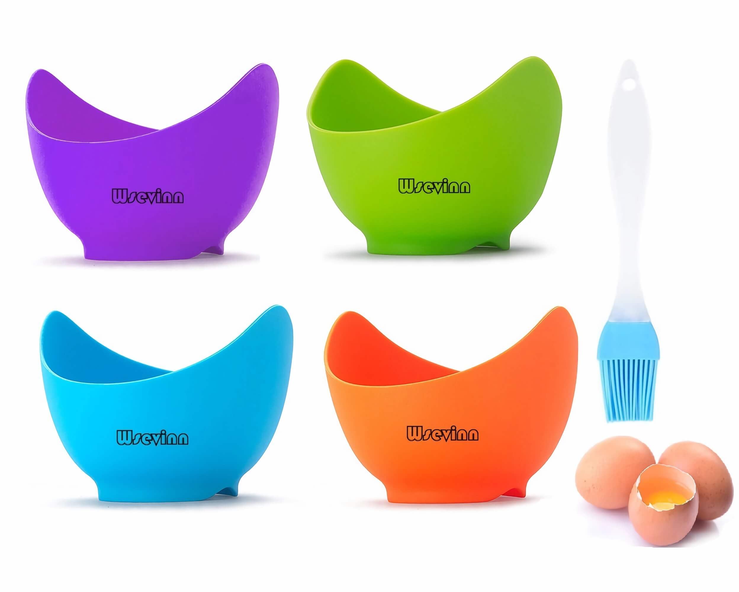 Non-Stick Silicone Egg Poacher Cups with Stand - 4 Pack for Microwave, Stovetop & Air Fryer - Perfect for Keto Breakfast, Meal Prep & Healthy Cooking - Includes Bonus Oil Brush