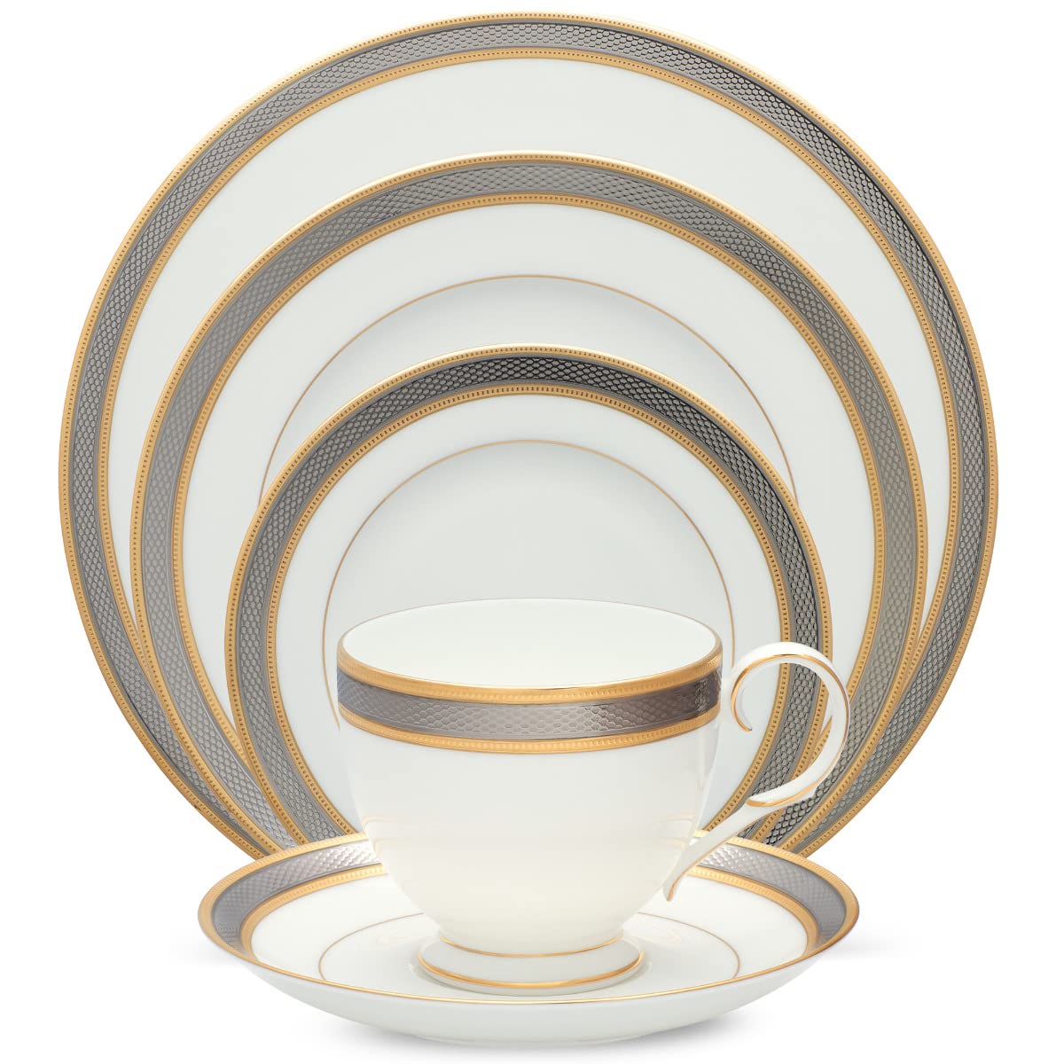 Noritake Brilliance 5-Piece Dinnerware Set - Elegant Porcelain Plates, Bowls & Cups for Fine Dining, Wedding Registry & Special Occasions