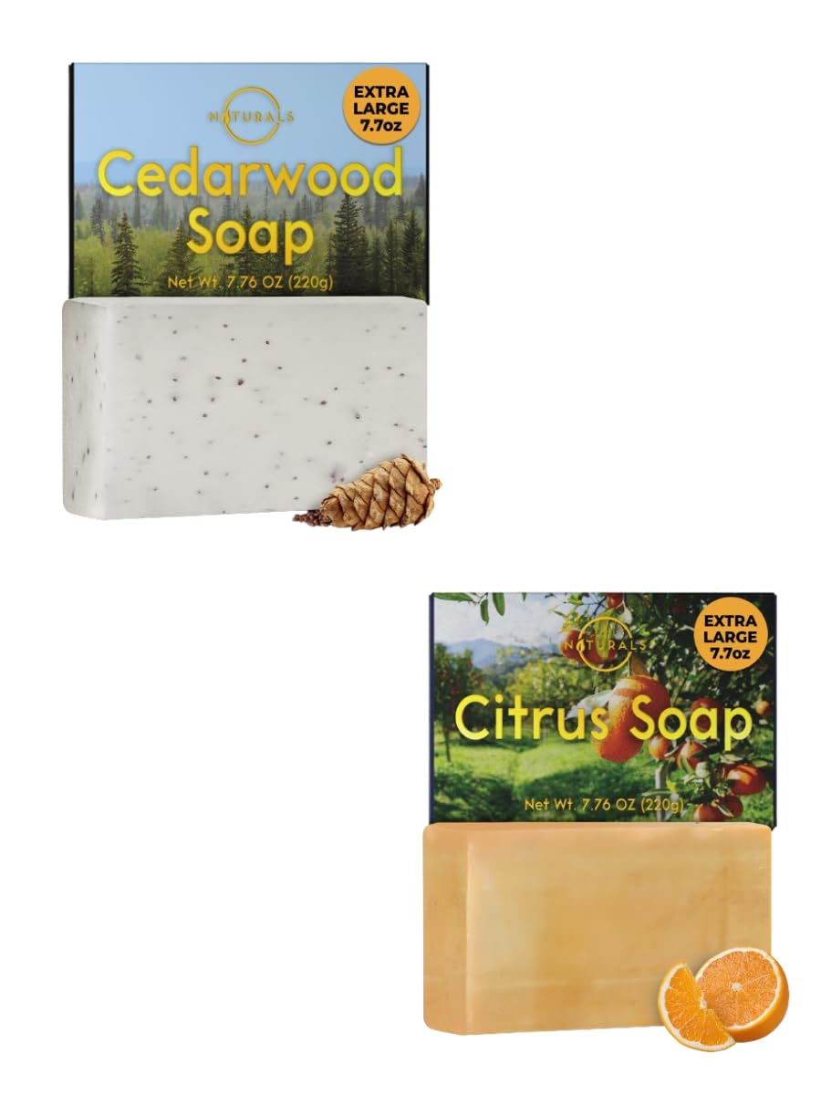 O NATURALS Cedarwood & Citrus Scented Bar Soap for Men & Women - Organic, Moisturizing Face & Body Soap with Medium Grit Exfoliation - Revitalizing Natural Soap Bar for Daily Skincare, Shower & Bath Use