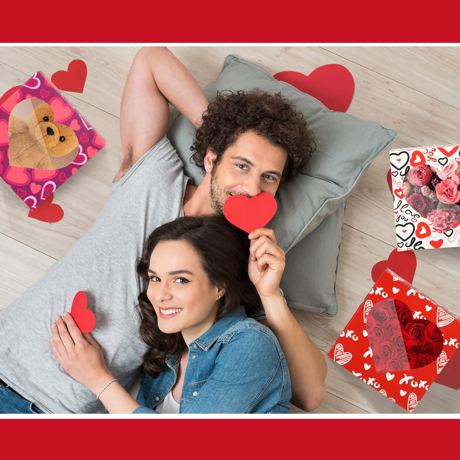 24-Pack Heart Shaped Dessert Boxes 4x4x3 Inch with Clear PVC Window - Valentine's Day Cupcake Packaging for Parties, Weddings & Gift Giving
