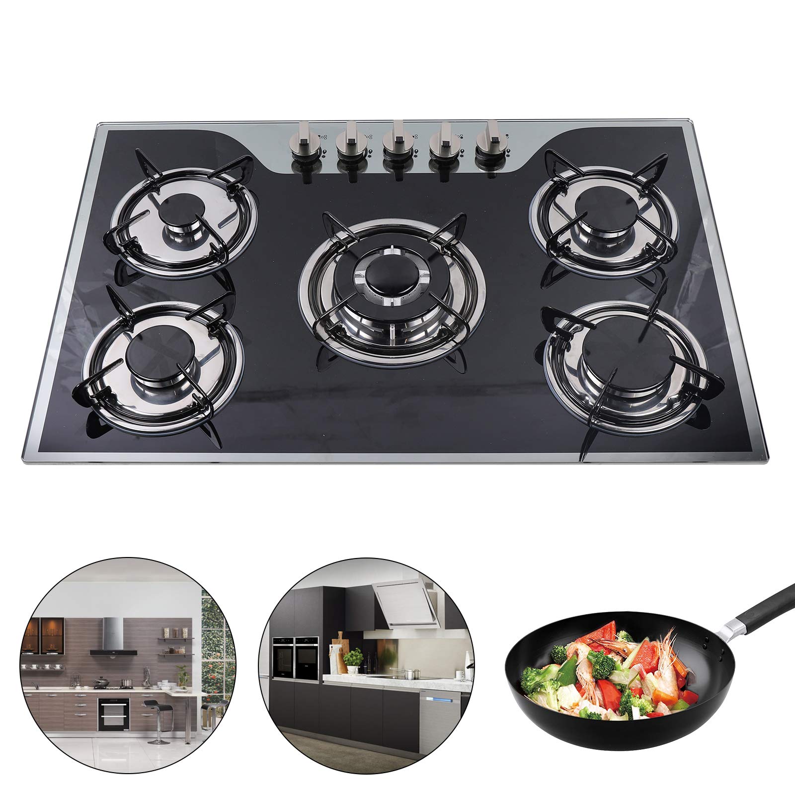 30.3 Inch 5-Burner Built-In Gas Cooktop - LPG/NG Convertible Tempered Glass Stovetop for Modern Kitchens | Perfect for Home Cooking, Entertaining & Professional Chefs