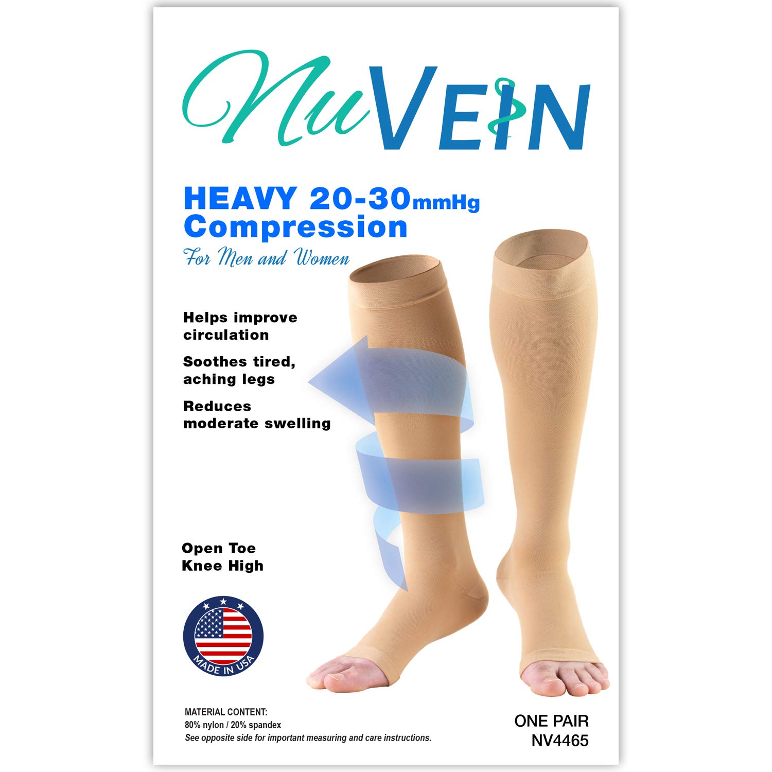 NuVein 20-30 mmHg Medical Compression Socks for Women & Men - Knee High Open Toe Beige Small - Varicose Vein Relief & Circulation Support for Travel, Pregnancy & Post-Surgery Recovery