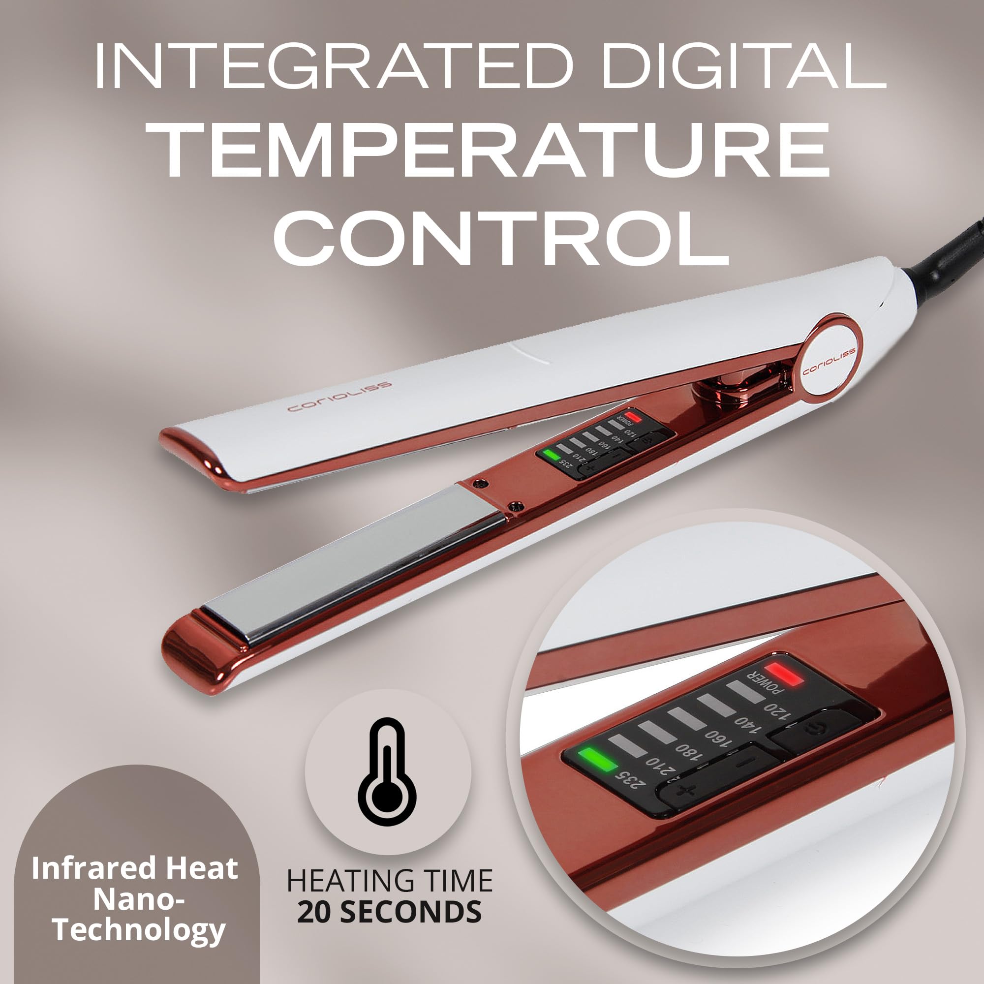Corioliss C1 Professional Titanium Flat Iron Hair Straightener with Temperature Control & Travel Case - White Copper | Salon-Quality Styling for Smooth, Shiny Hair at Home or On-The-Go