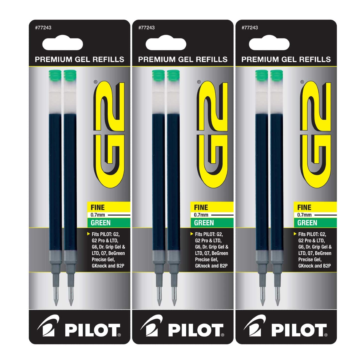 Pilot G2 Gel Ink Pen Refills - 0.7mm Fine Point Green Ink (6 Pack) - Smooth Writing for Office, School & Note Taking