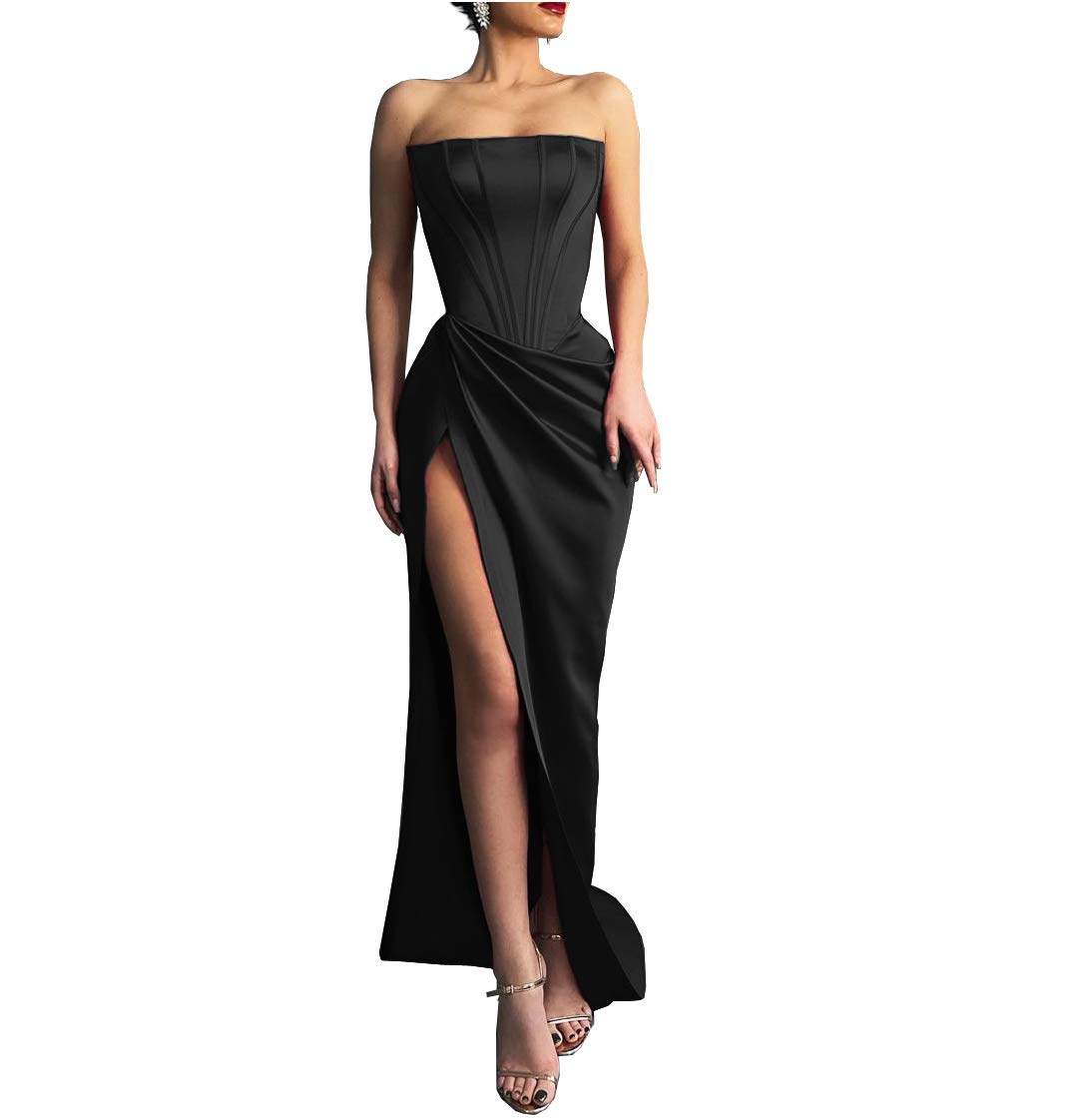Lvxiuzi Women's Sexy High Slit Strapless Mermaid Evening Gown - Formal Prom Dress, Bridesmaid Dress for Wedding, Party, Red Carpet Events