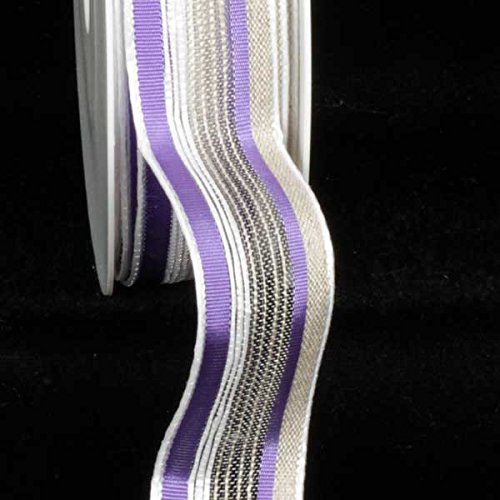 Lavender Striped Linen French Wired Craft Ribbon - 1 Inch x 22 Yards for DIY Gift Wrapping, Wedding Decorations & Scrapbooking Projects