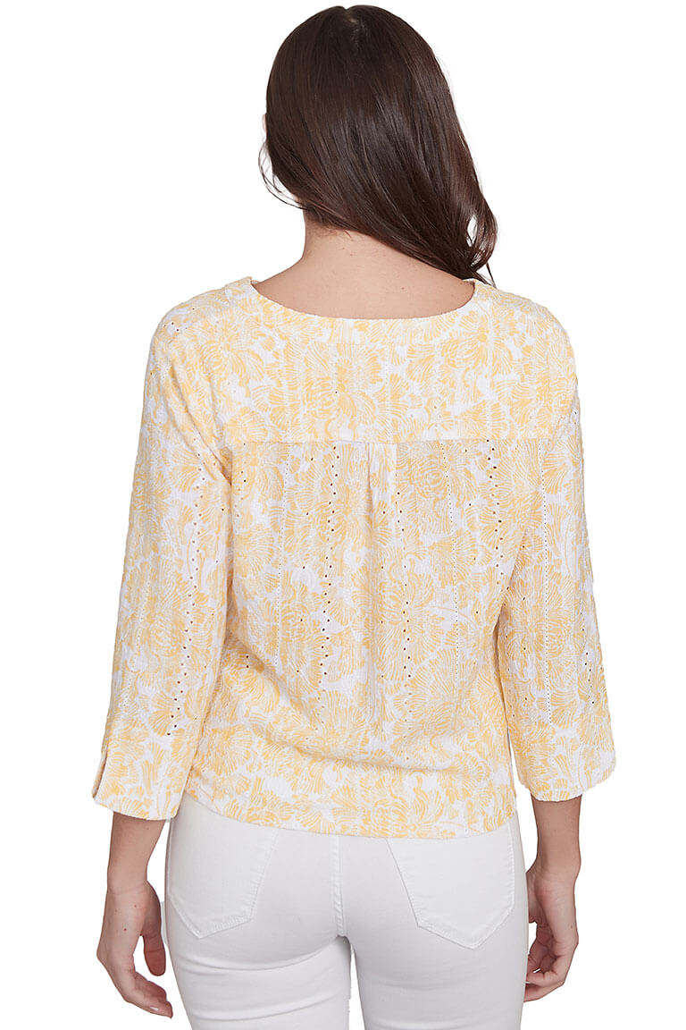 Marigold Making Waves Hibiscus Gauze Shirt - Lightweight Floral Print Blouse for Women, Perfect for Beach Vacations & Summer Outfits