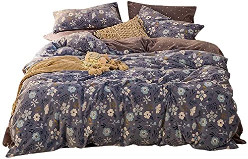 Soft Flannel 4-Piece Bedding Set with Cartoon Print - Duvet Cover, Fitted Sheet & Pillowcases for Double Bed | Warm & Cozy Winter Luxury Bedding for Family Home Comfort