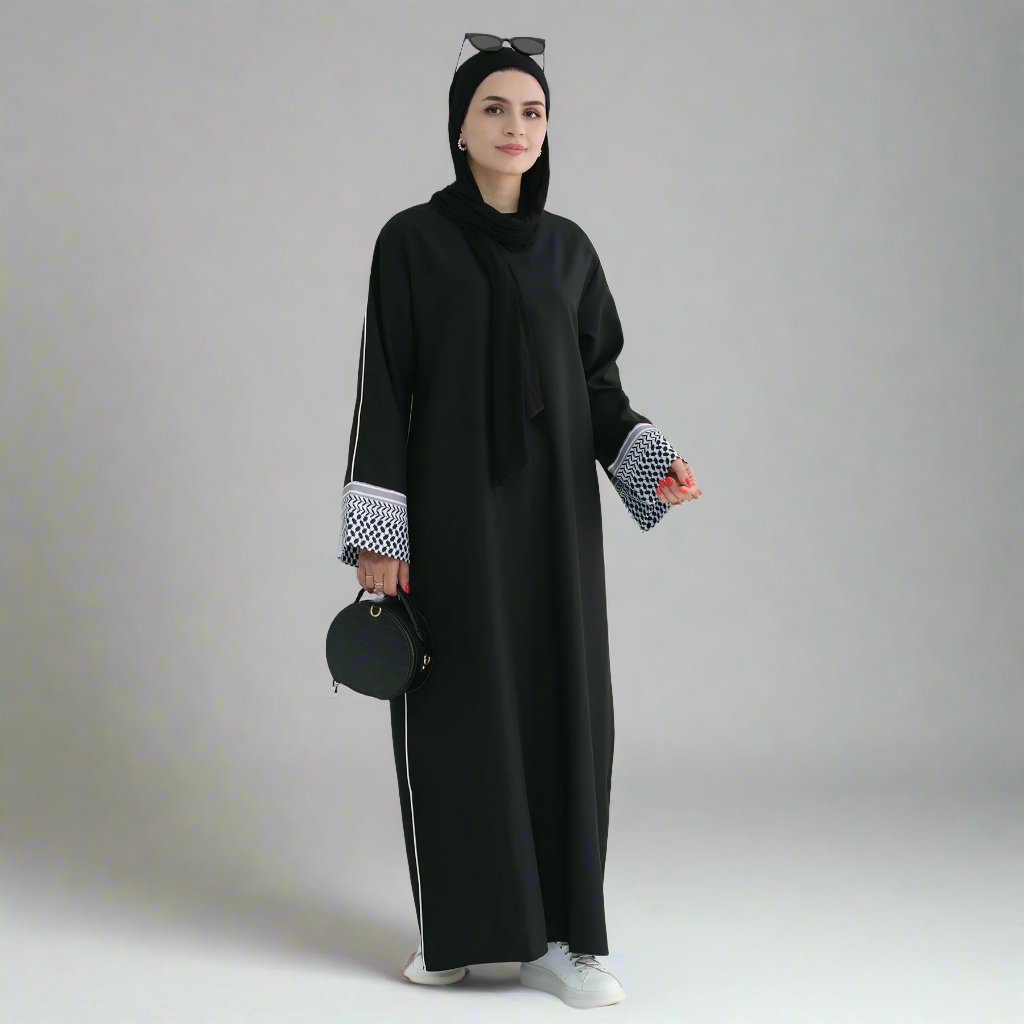 Stylish Black Kufiya Essential Abaya for Women - Modest Islamic Dress for Prayer, Daily Wear & Special Occasions
