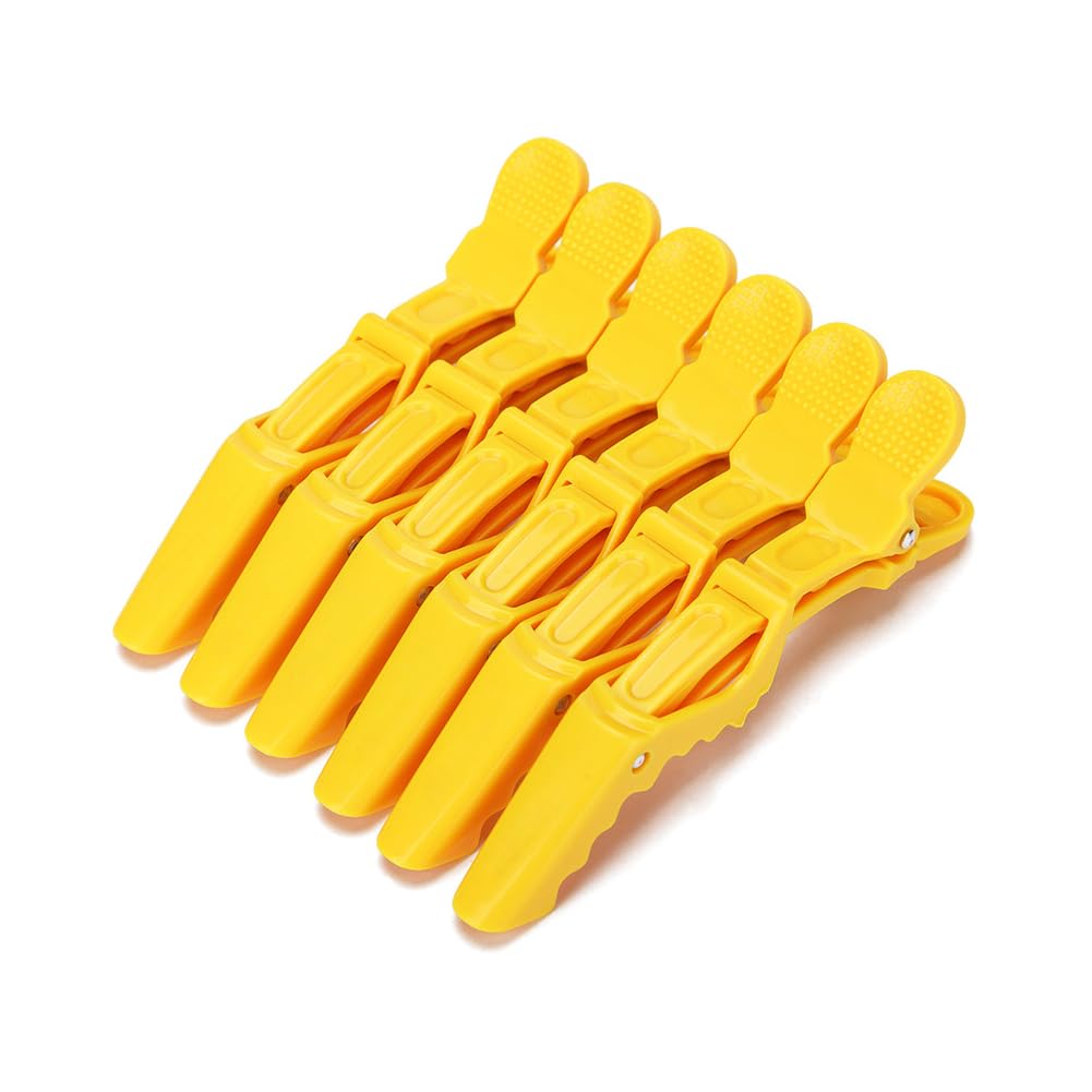 AKOAK 6 PCS Professional Non-Slip Hair Clips for Thick Hair - Large Crocodile Styling Clips for Women, Hair Dyeing, Hair Care & Salon Use, DIY Hair Accessories (Yellow) - Perfect for Home Styling, Salon Treatments & Hair Coloring
