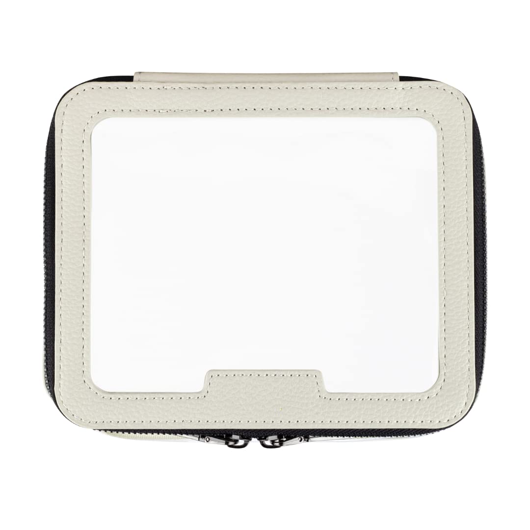 Vegan Leather Cream Toiletry Bag - Waterproof Clear PVC Zippered Cosmetic Makeup Wash Bag Organizer for Travel, Bathroom, Gym, and Daily Use - Perfect for Men and Women