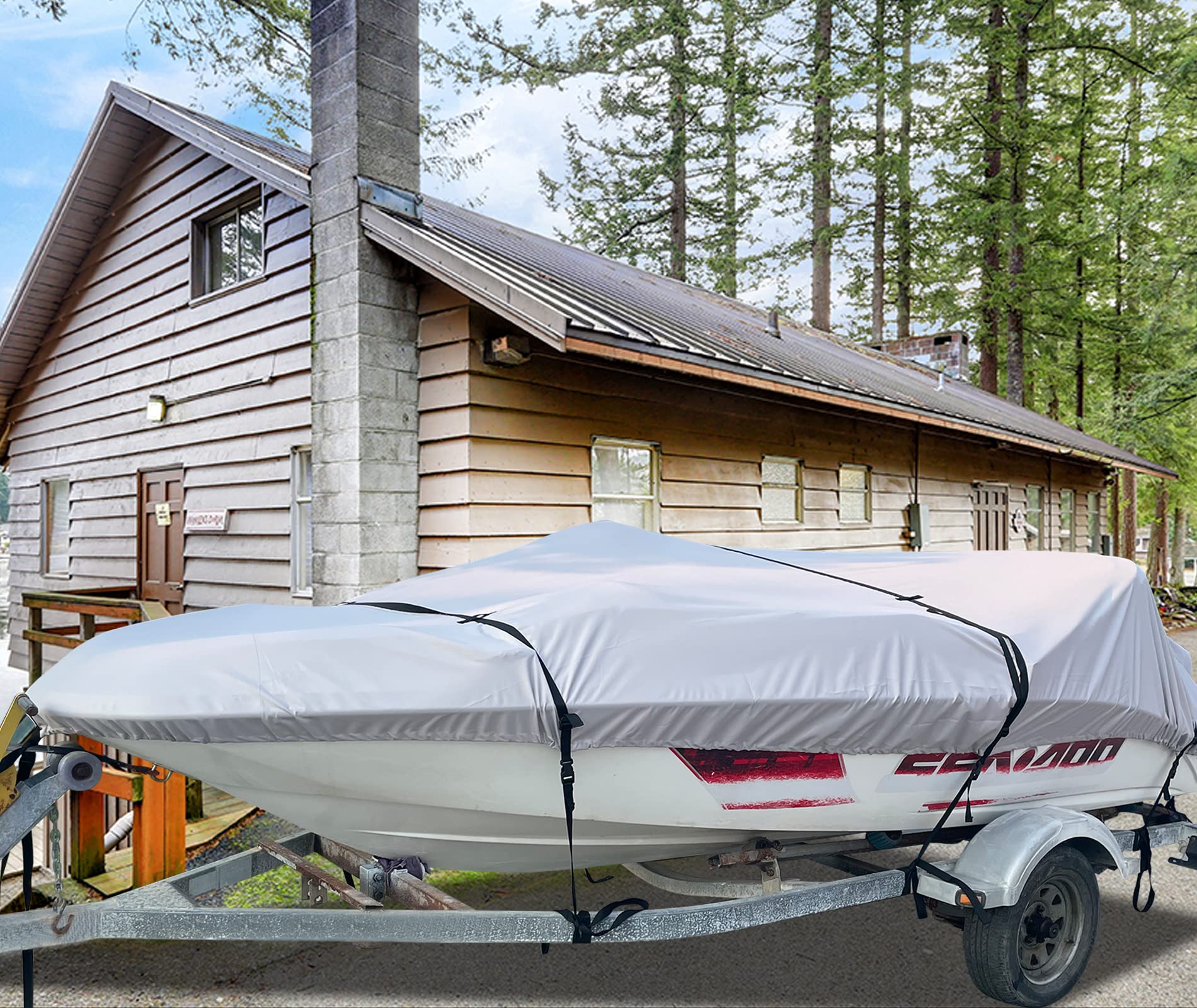 17-19ft Waterproof 900D Boat Cover - Marine Grade Polyester for V-Hull, Bass & Fishing Boats - Outdoor Protection